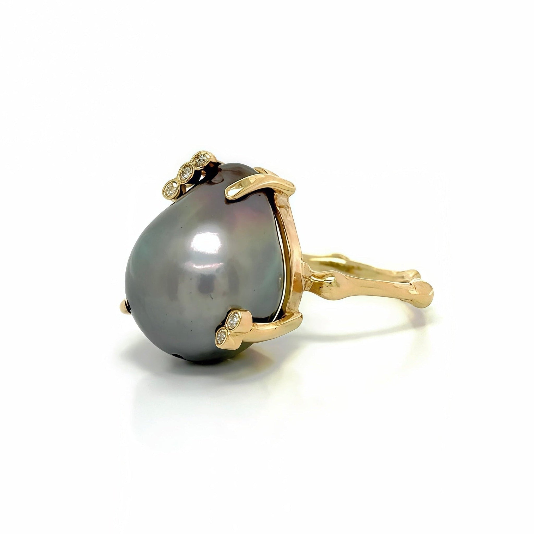 Bamboo Tahitian Pearl Ring-14k