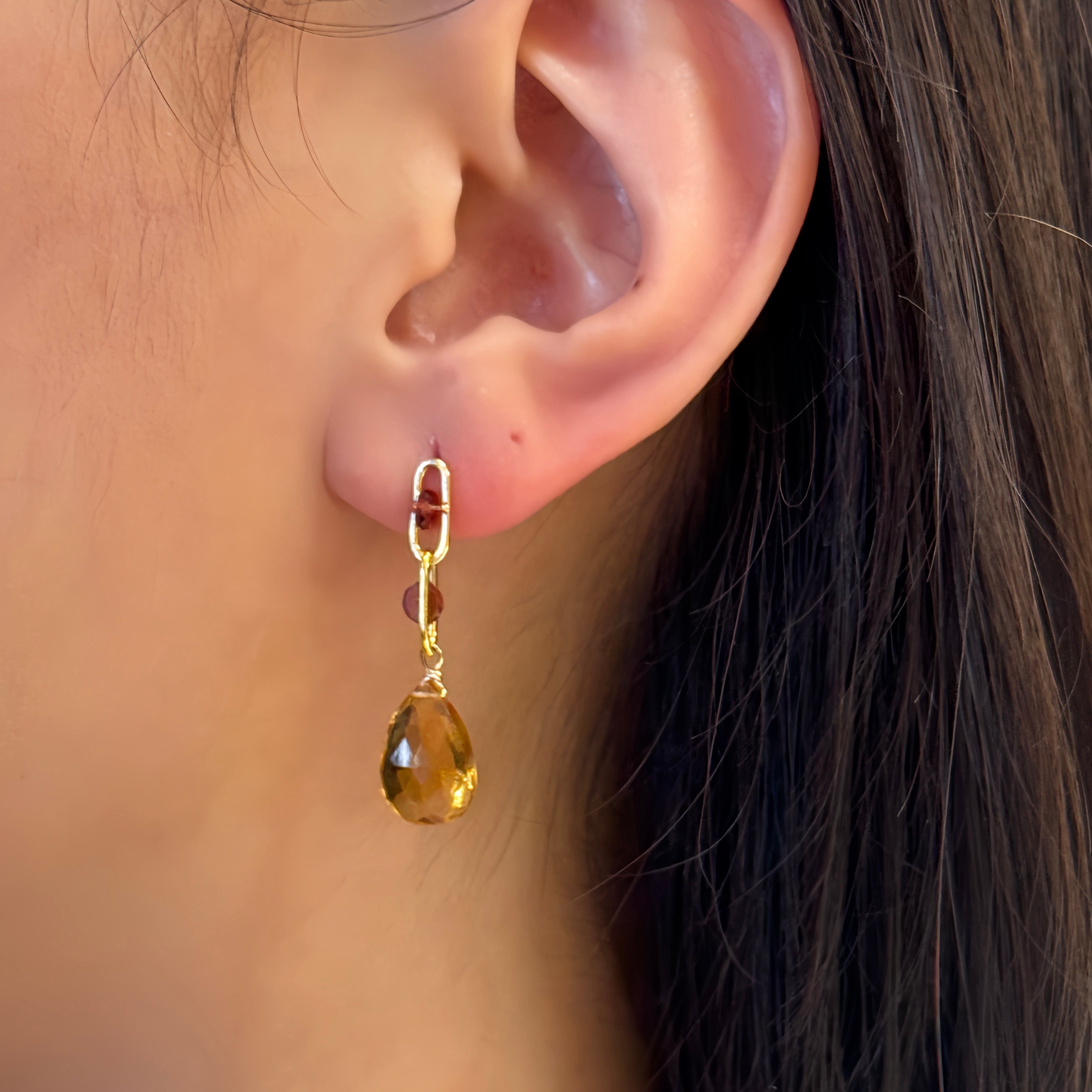 Mini Paperclip Teardrop Blue Topaz Earrings