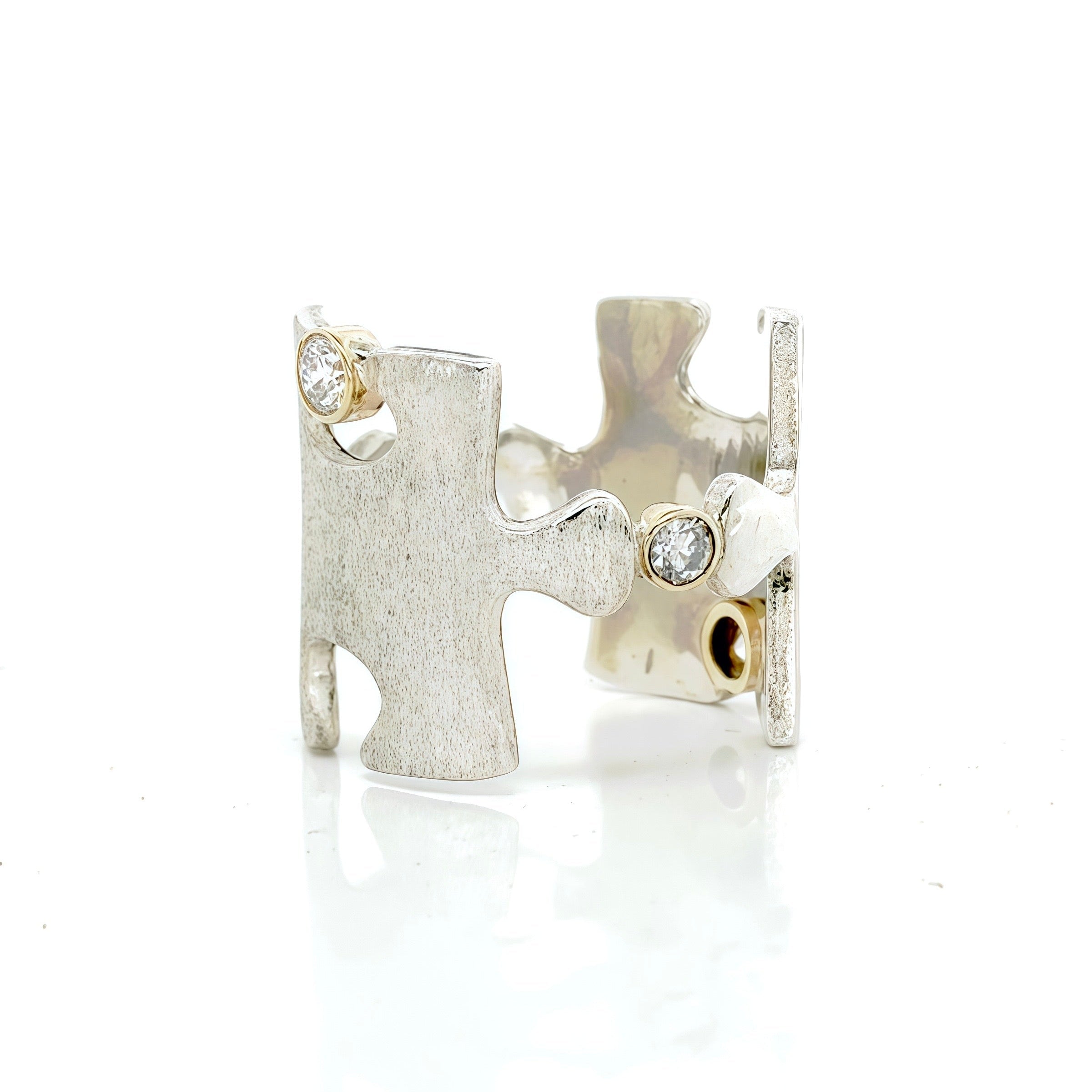 Puzzle Two Faces Lab-grown Diamond Silver Ring