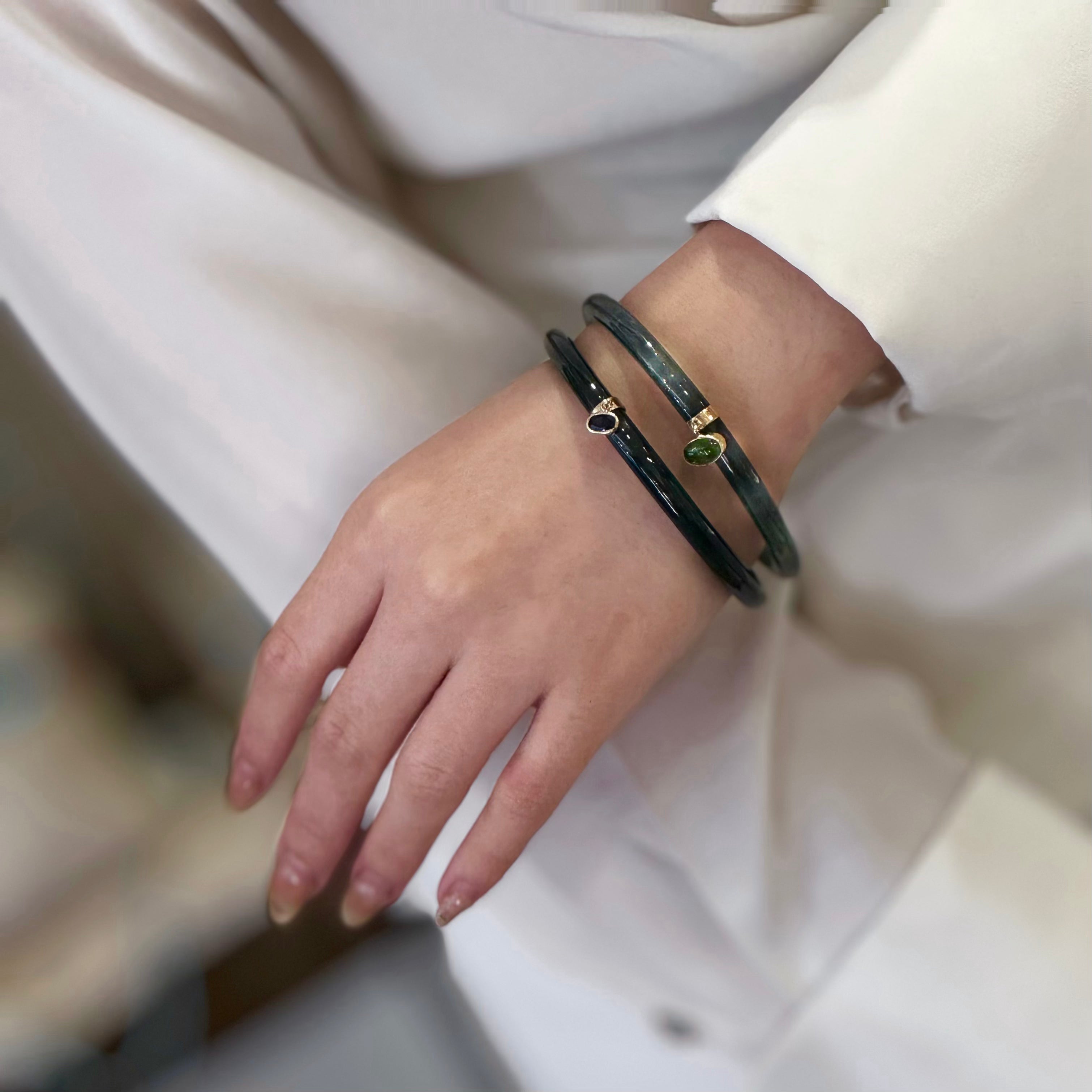 Guatemala Jade Bangles Diamond Gem 14K