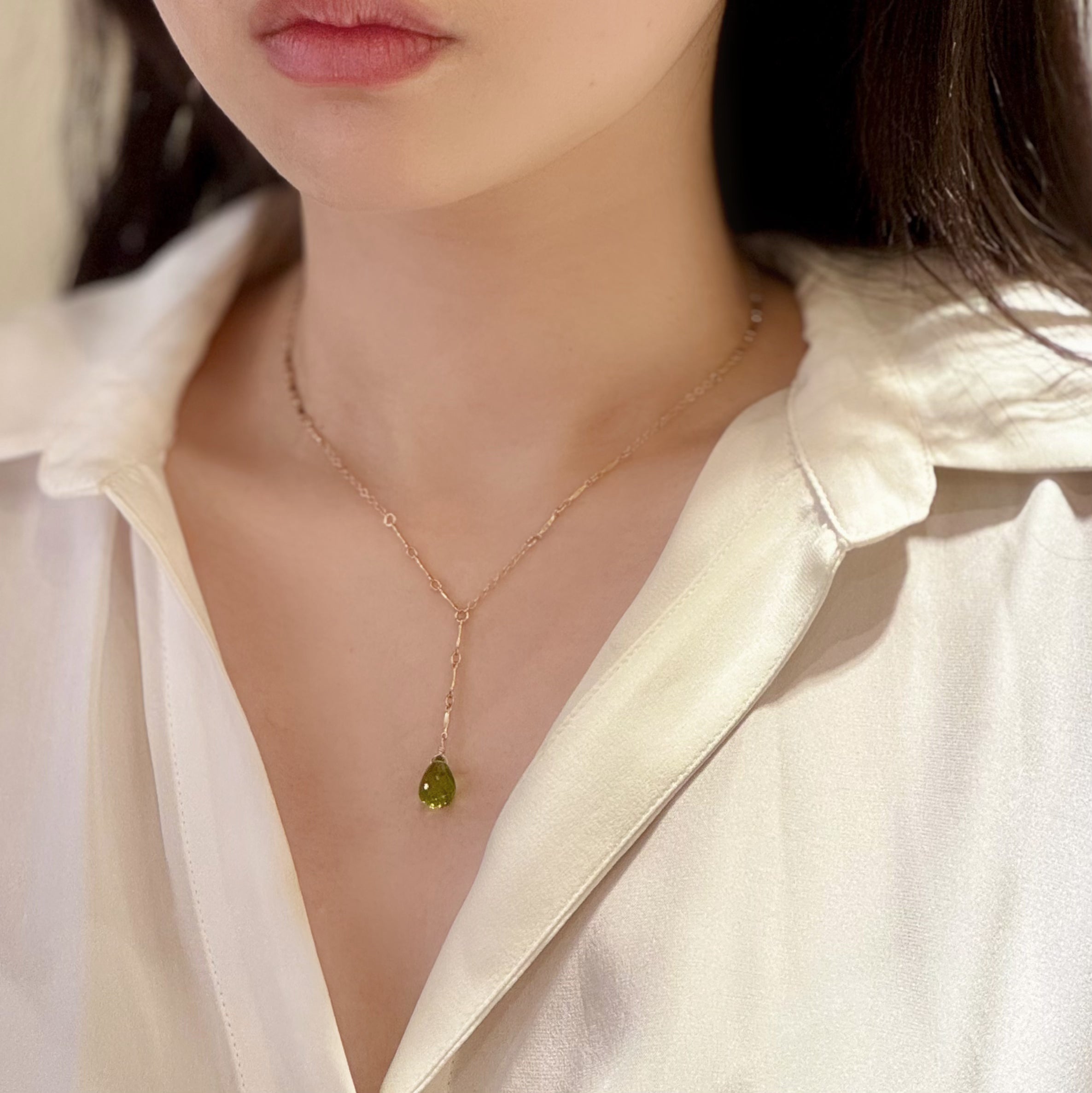 Lariat Peridot Mixed Gold Chain Necklace
