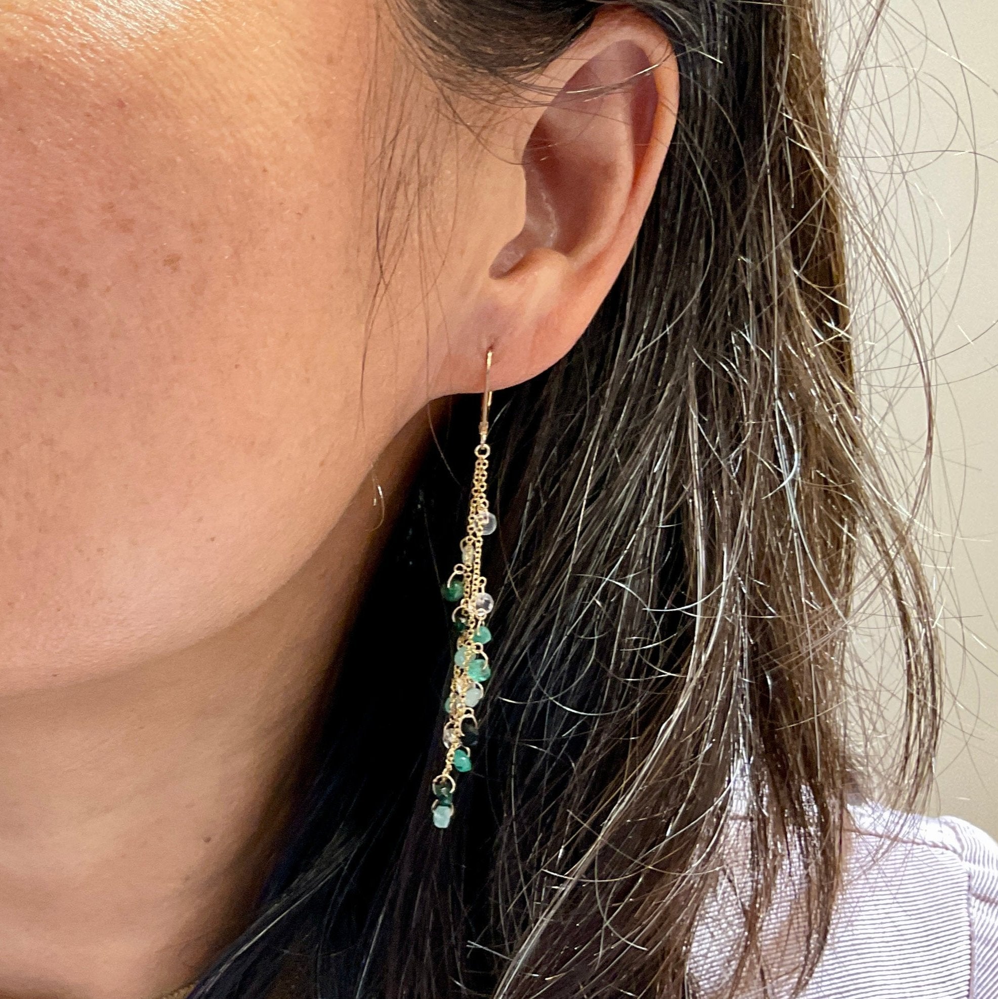 Love in Blue Or Green Waterfall Drop Earrings