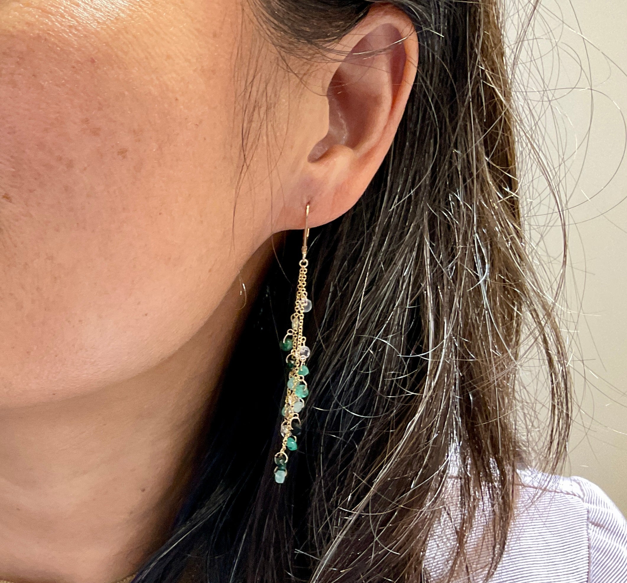 Love in Blue Or Green Waterfall Drop Earrings