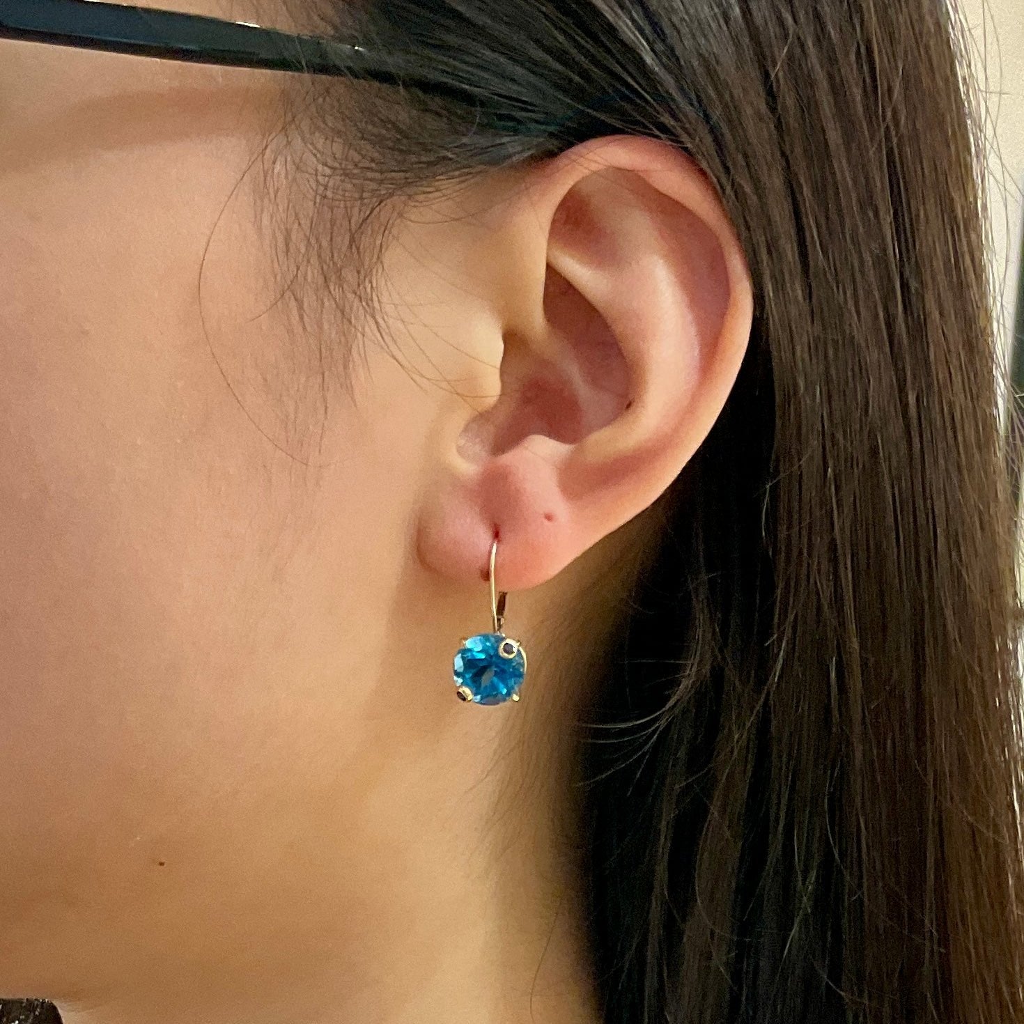 Blue Topaz Lever Back Earrings in 14k