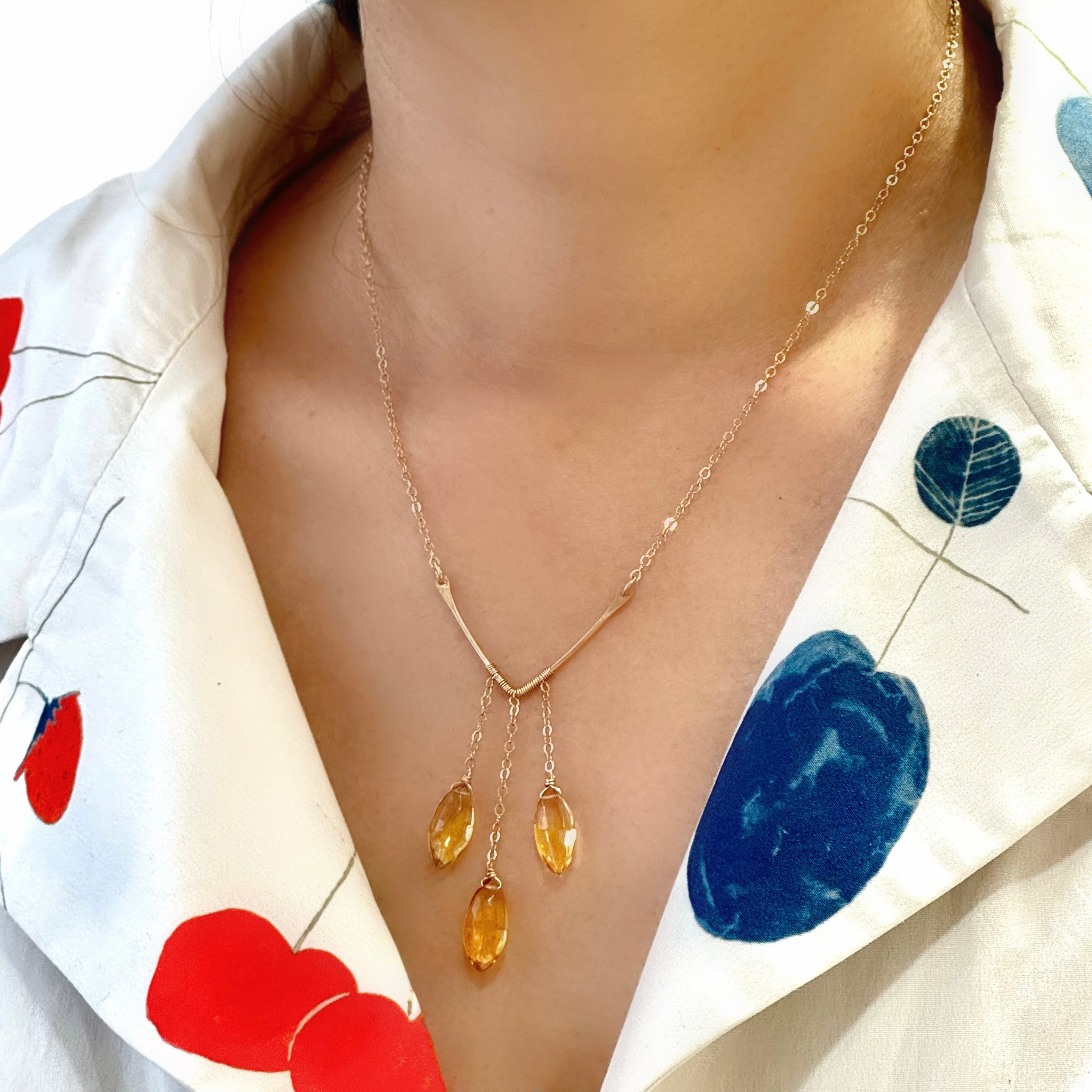 V Bar Gem Drop Necklace - Citrine