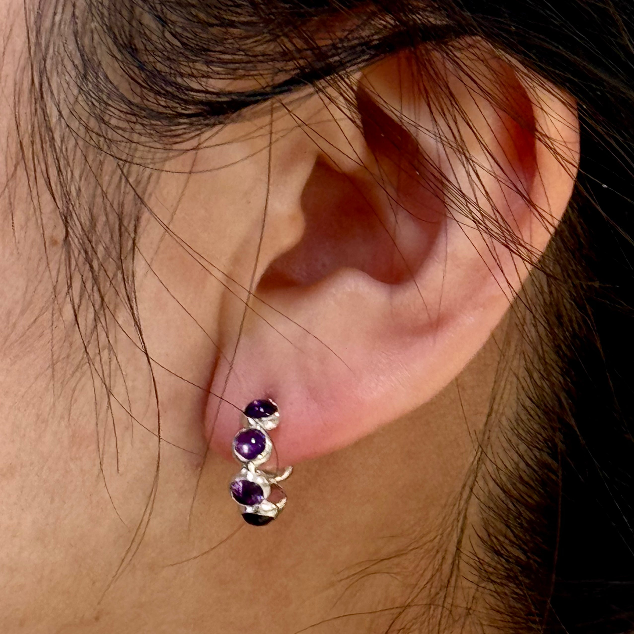 Cabochon Bezel Silver Hoops