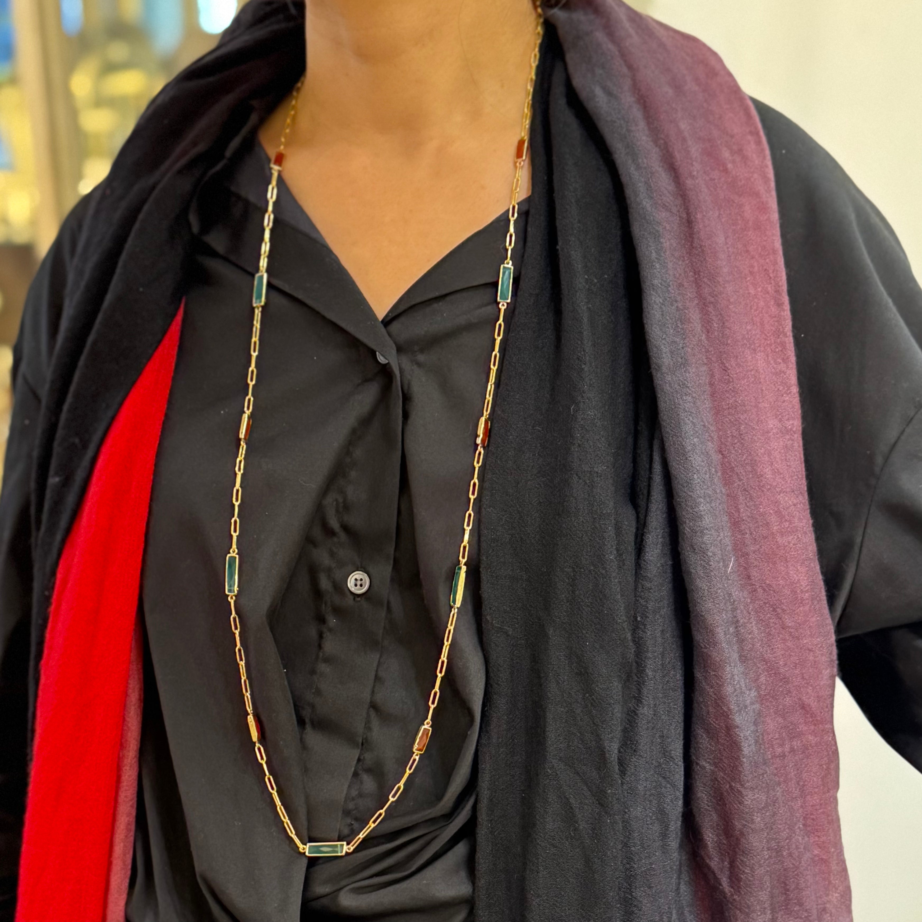 Carnelian & Green Onyx Paperclip Necklace