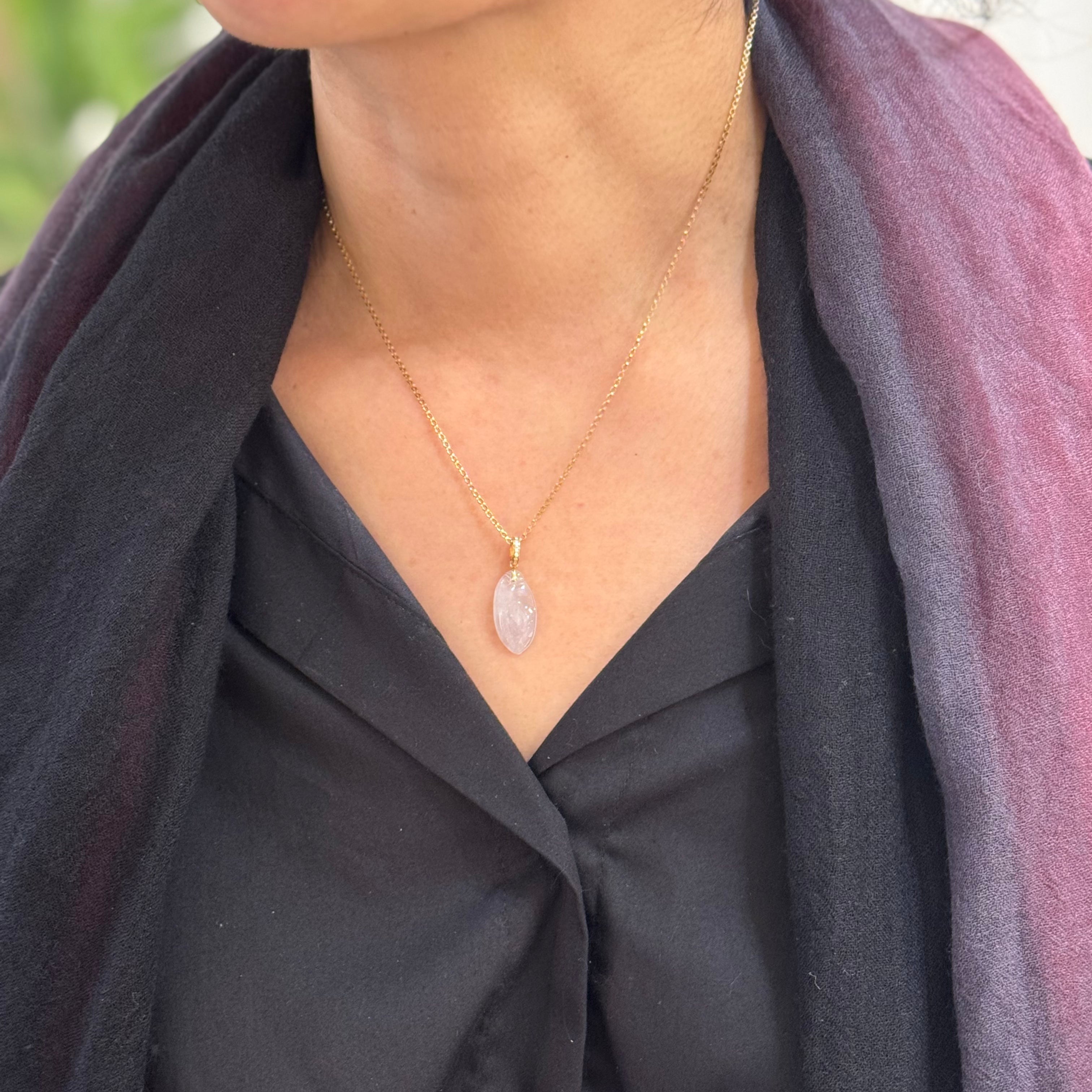 Marquise Jade Pendant Diamond Necklace In 14k
