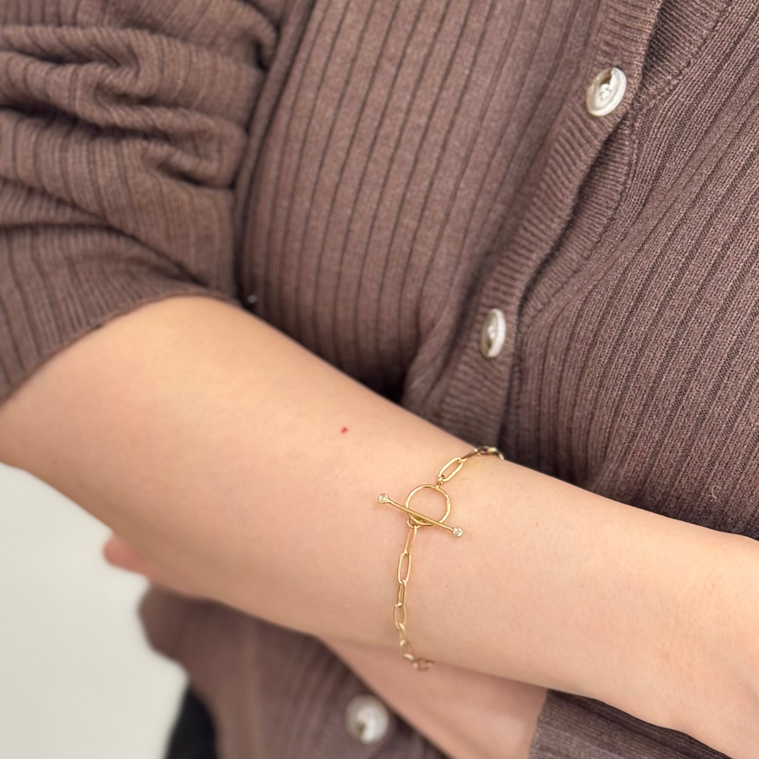 Paperclip Diamond Toggle Bracelet In 14K