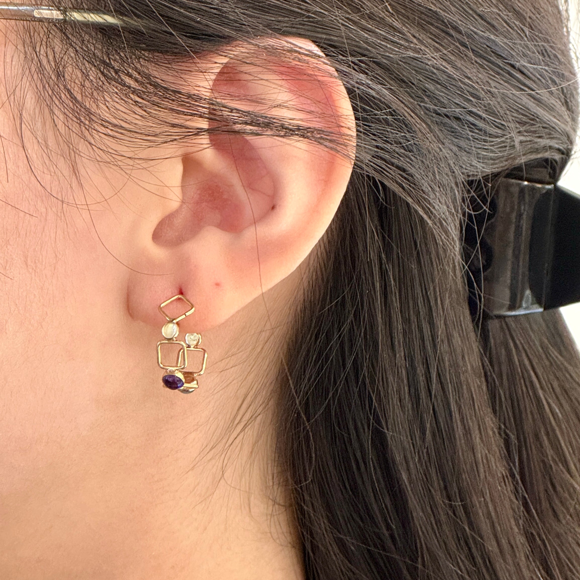 Mixed Gem Geometric Hoops Earrings
