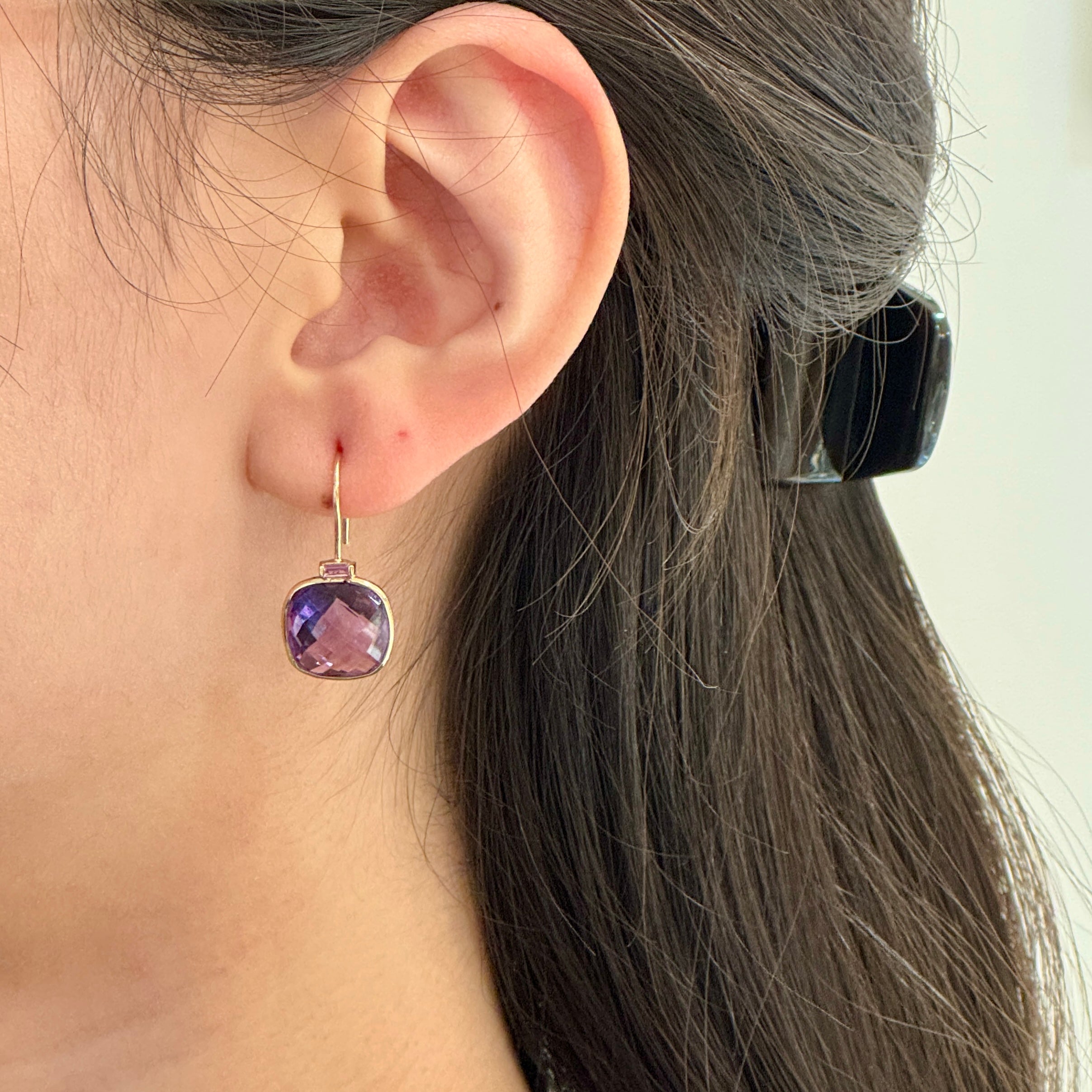 Amethyst Cushion Cut Earrings In 14K