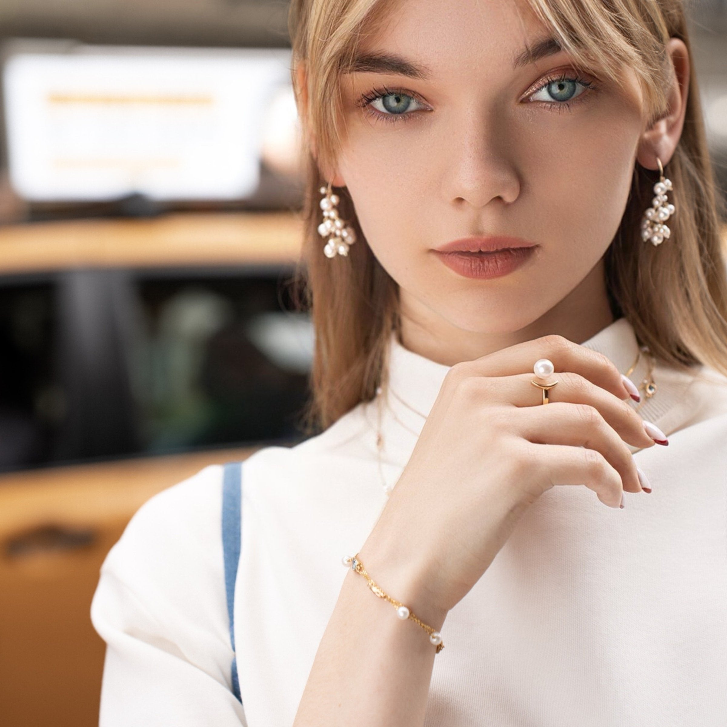Crescent Moon Pearl Ring
