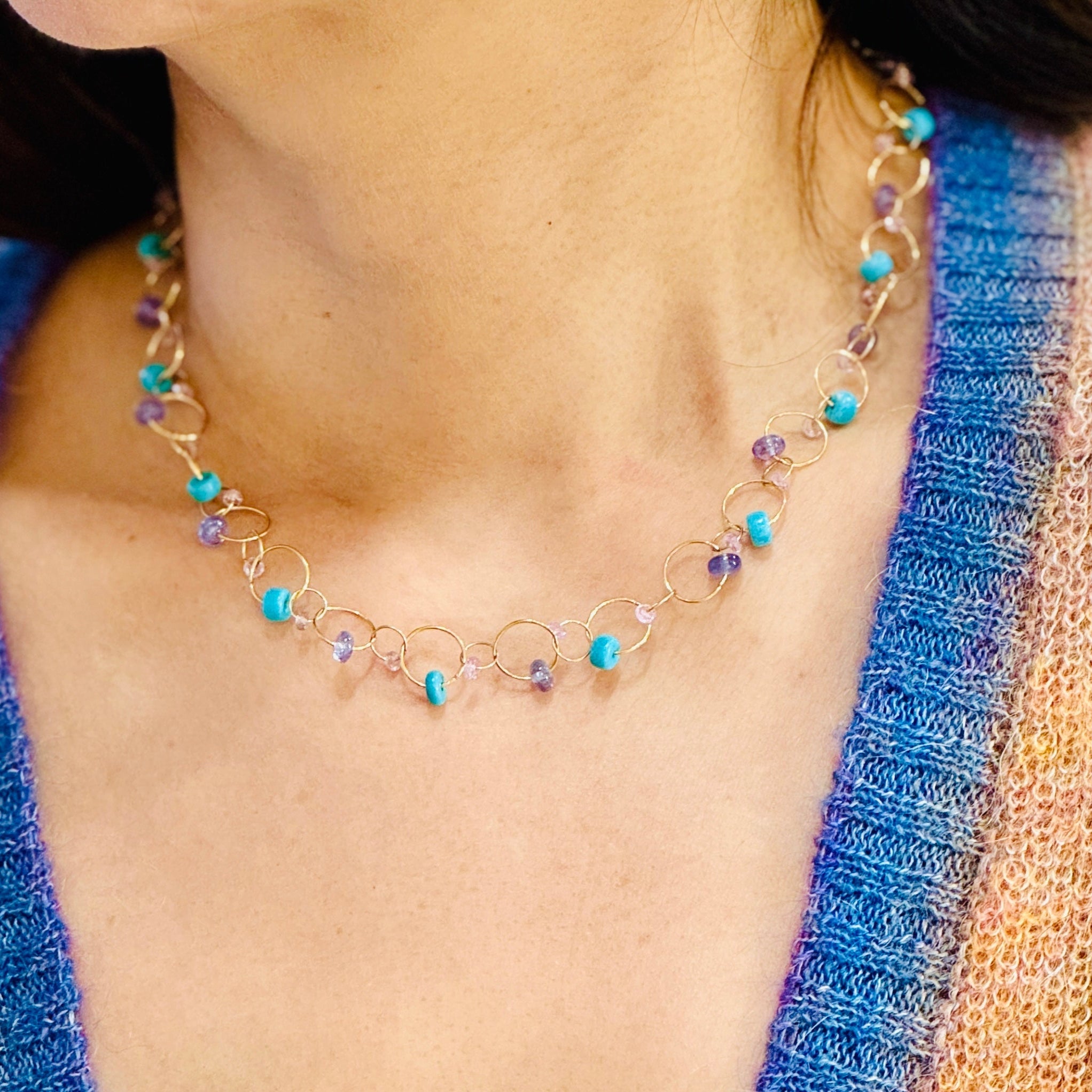 Turquoise Amethyst Interlink Necklace