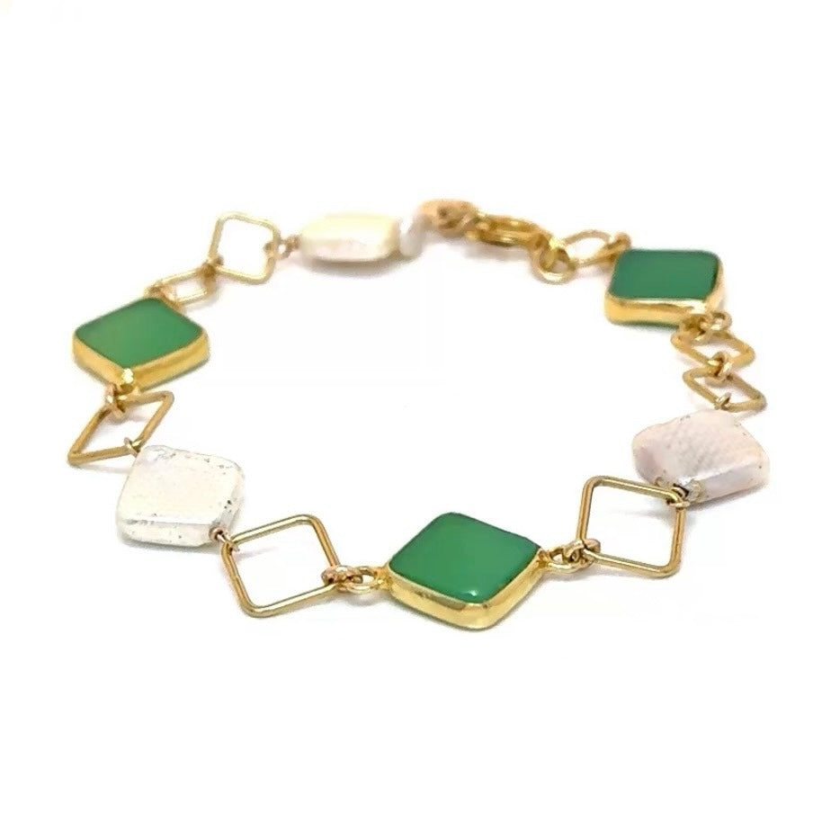 Chrysoprase Pearly Geometric Bracelet