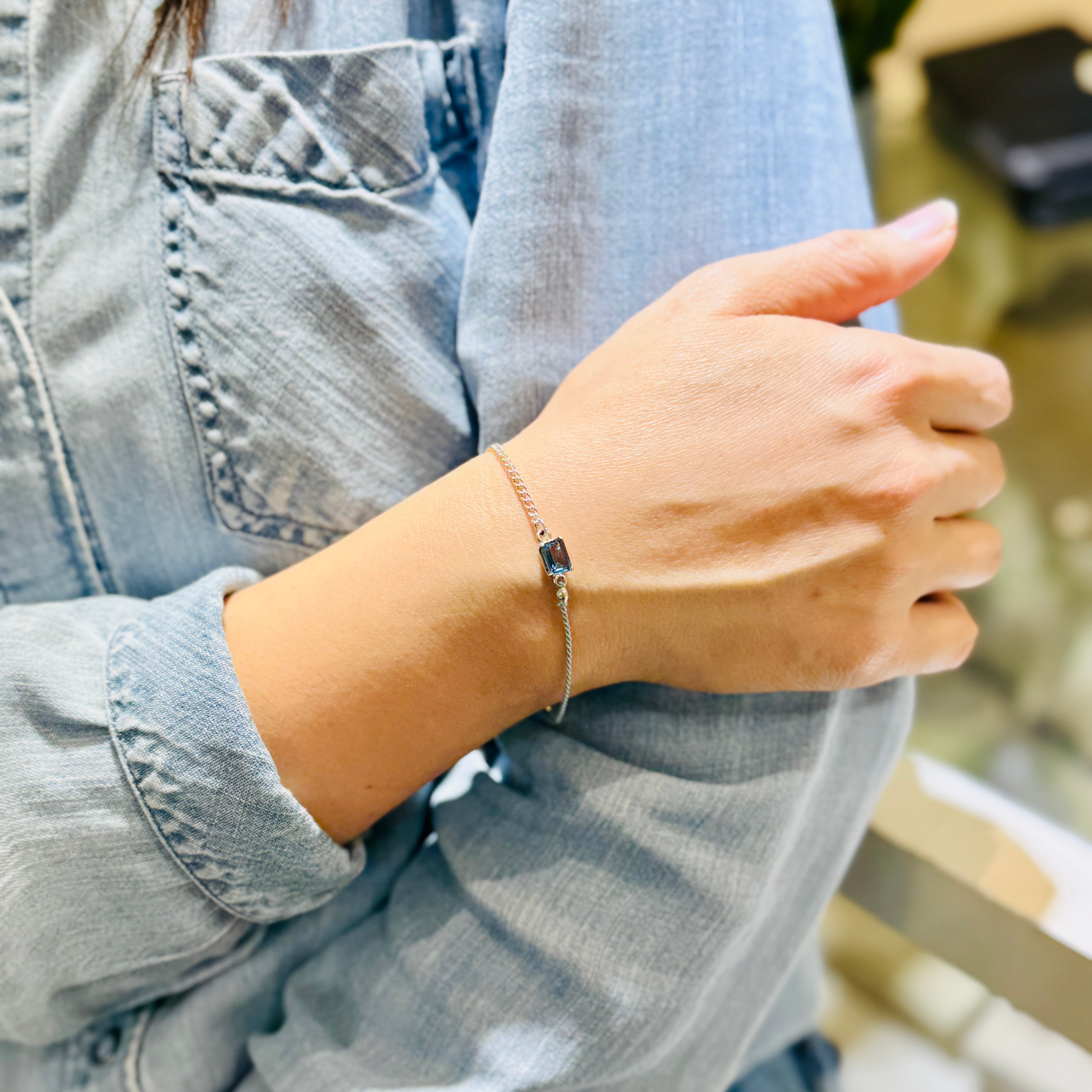London Blue Mixed Silver String Bracelet