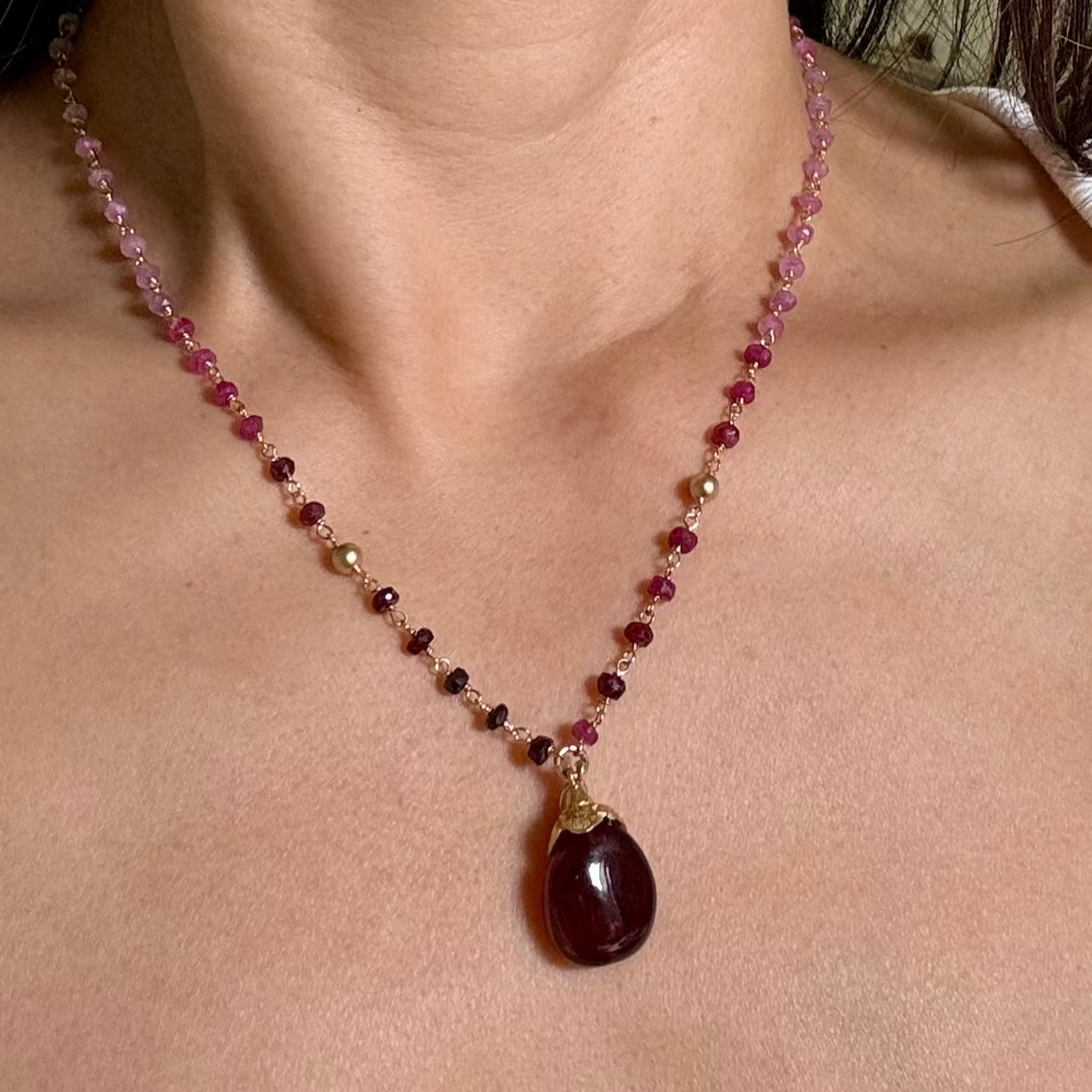 Ruby Beads Garnet Drop Necklace