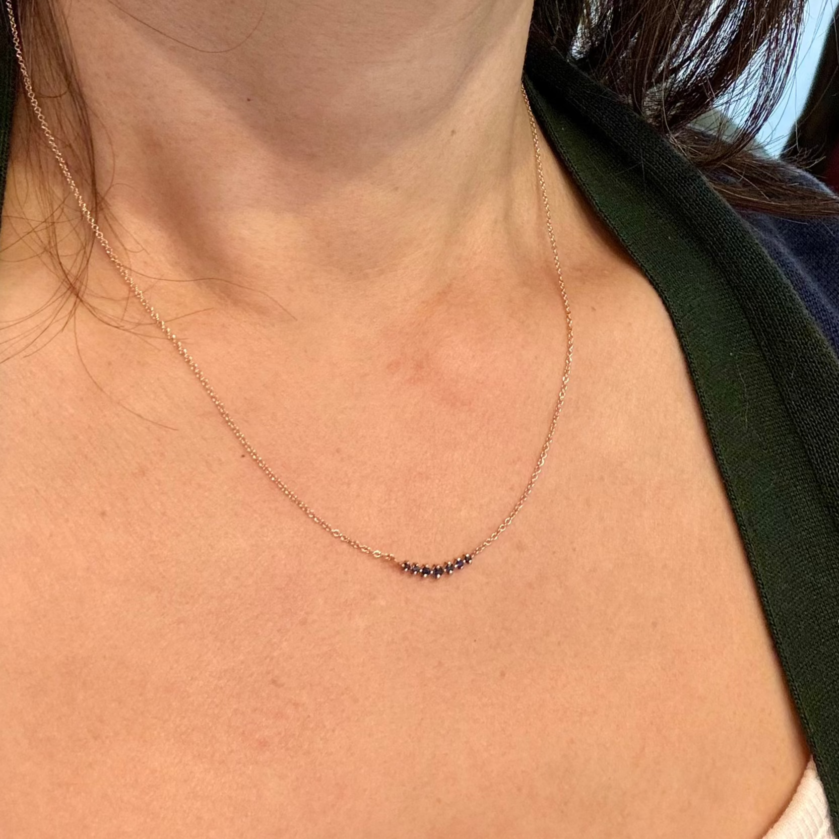 Sapphire Cluster Bar Necklace 14k