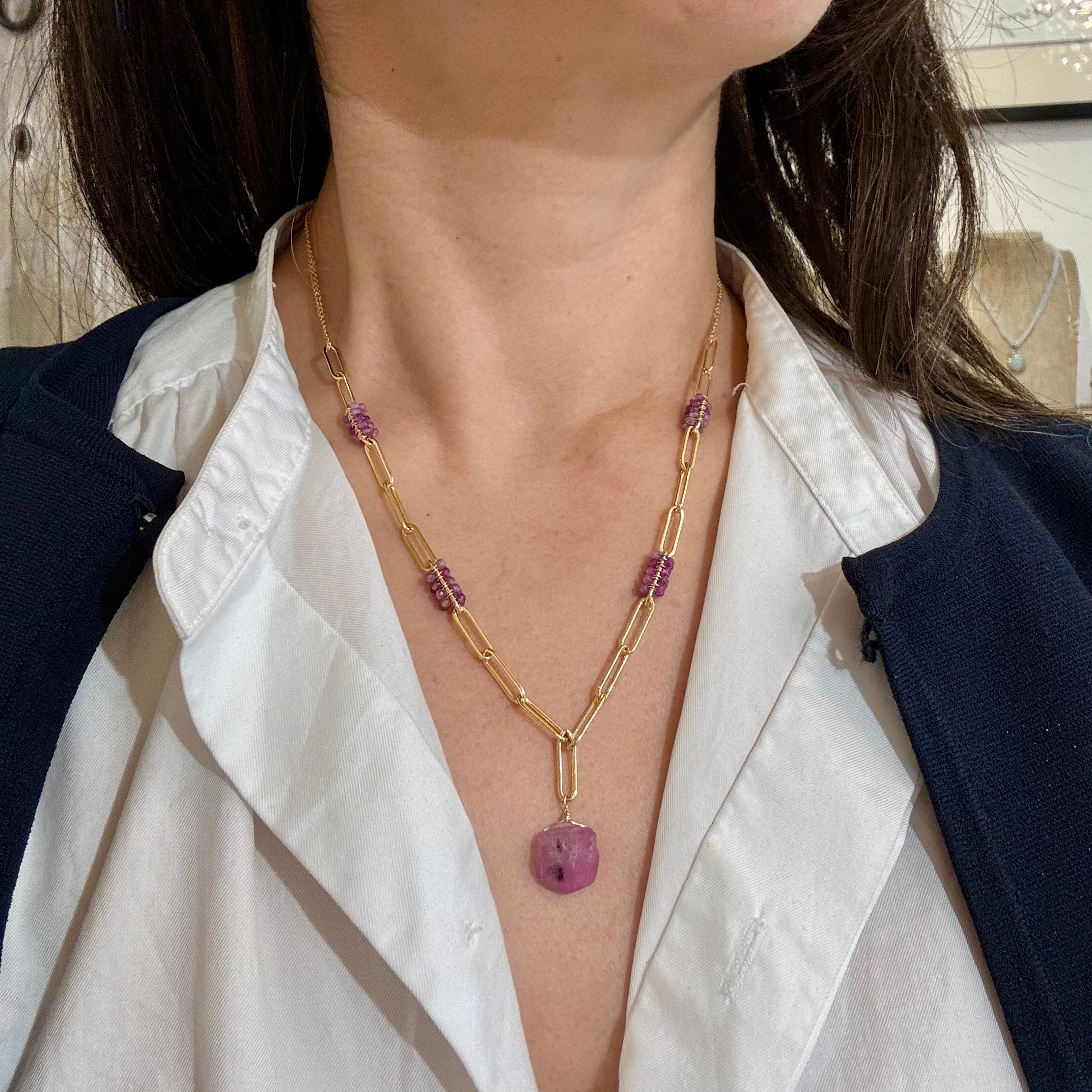 Polina Necklace Pink Sapphire Drop