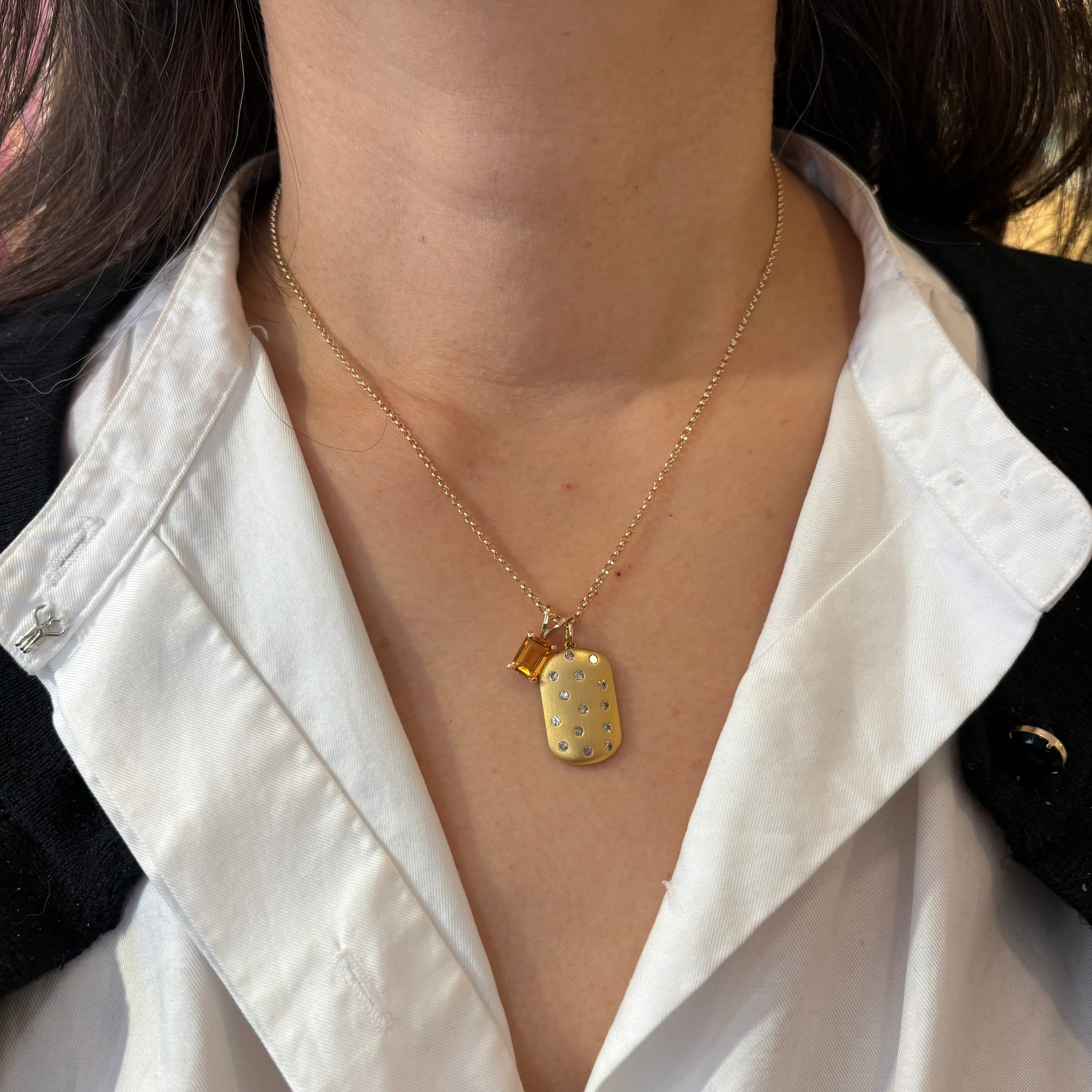 Dog Tag Citrine Necklace-14k
