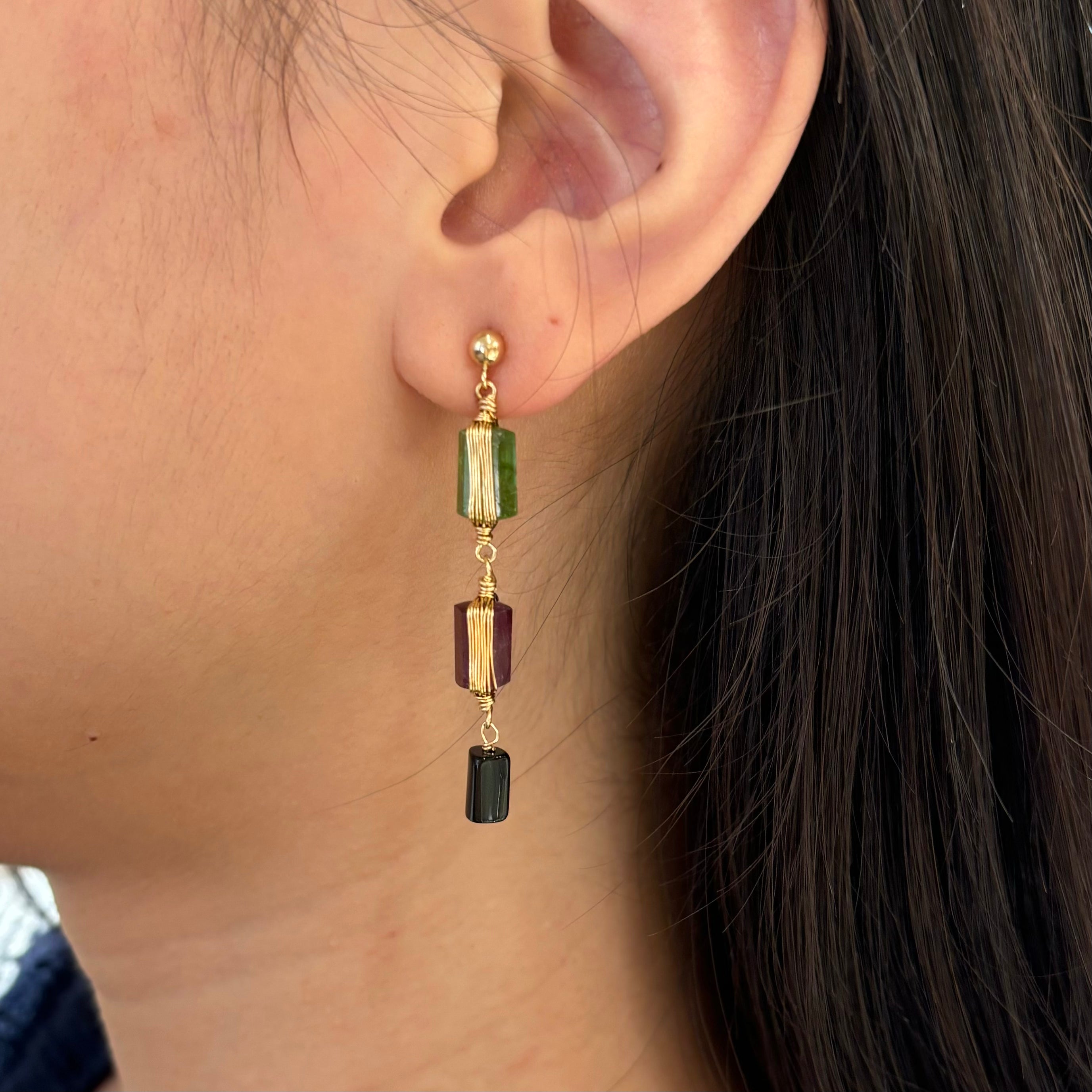 Rosy Trio Tourmaline Earrings