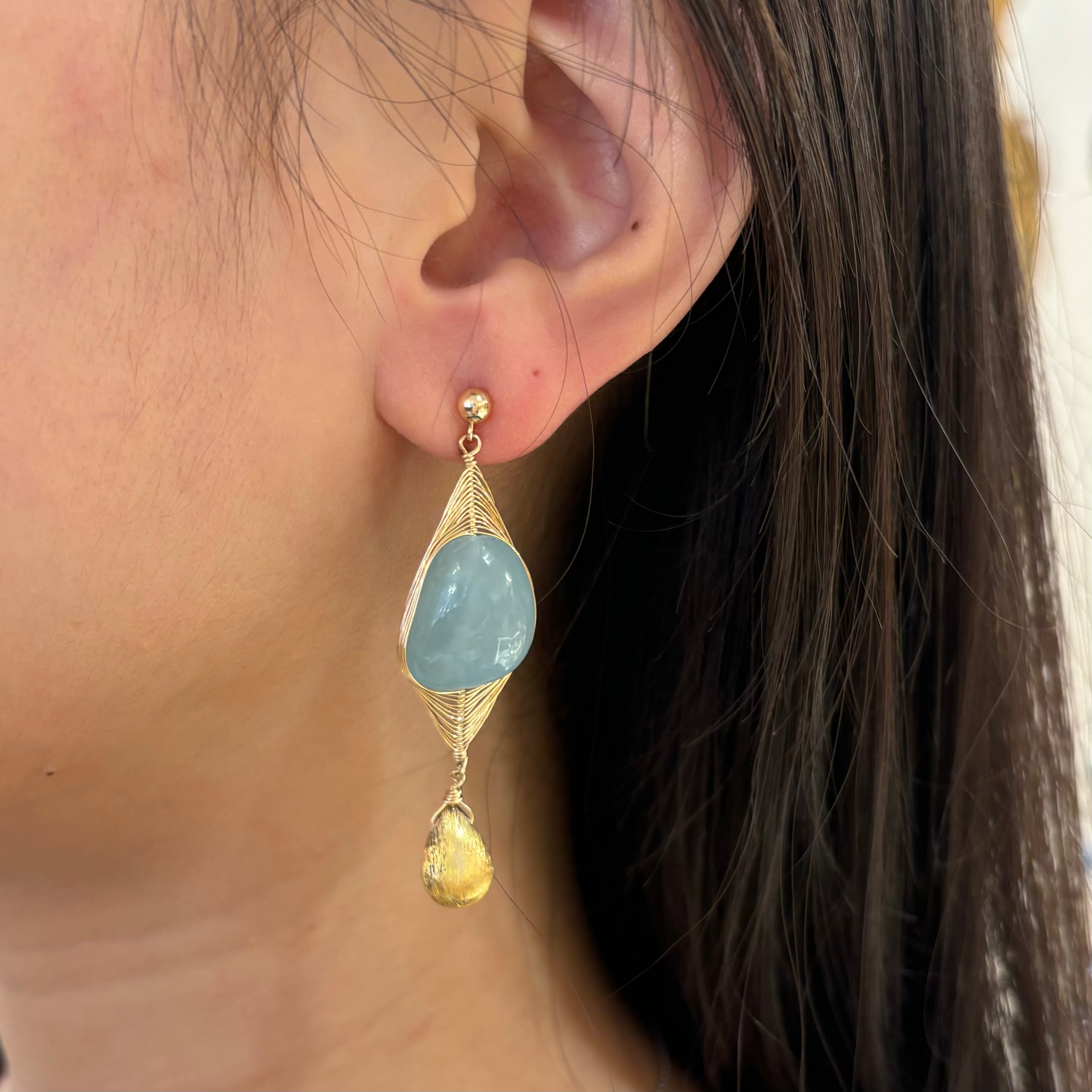 Lily Gem Wired Gold Drop Earrings