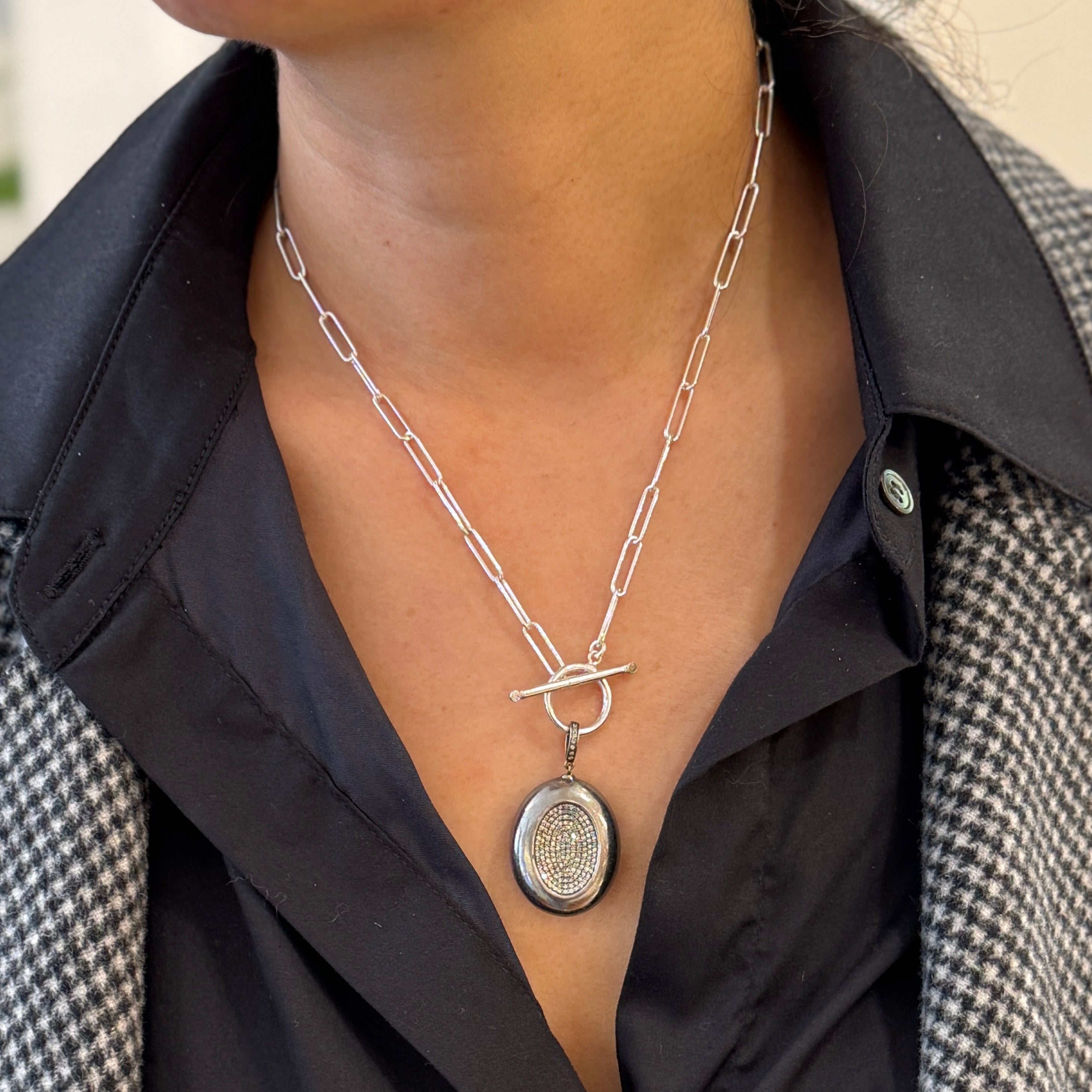 Ruby Diamond Two side Pendant Silver Toggle Necklace