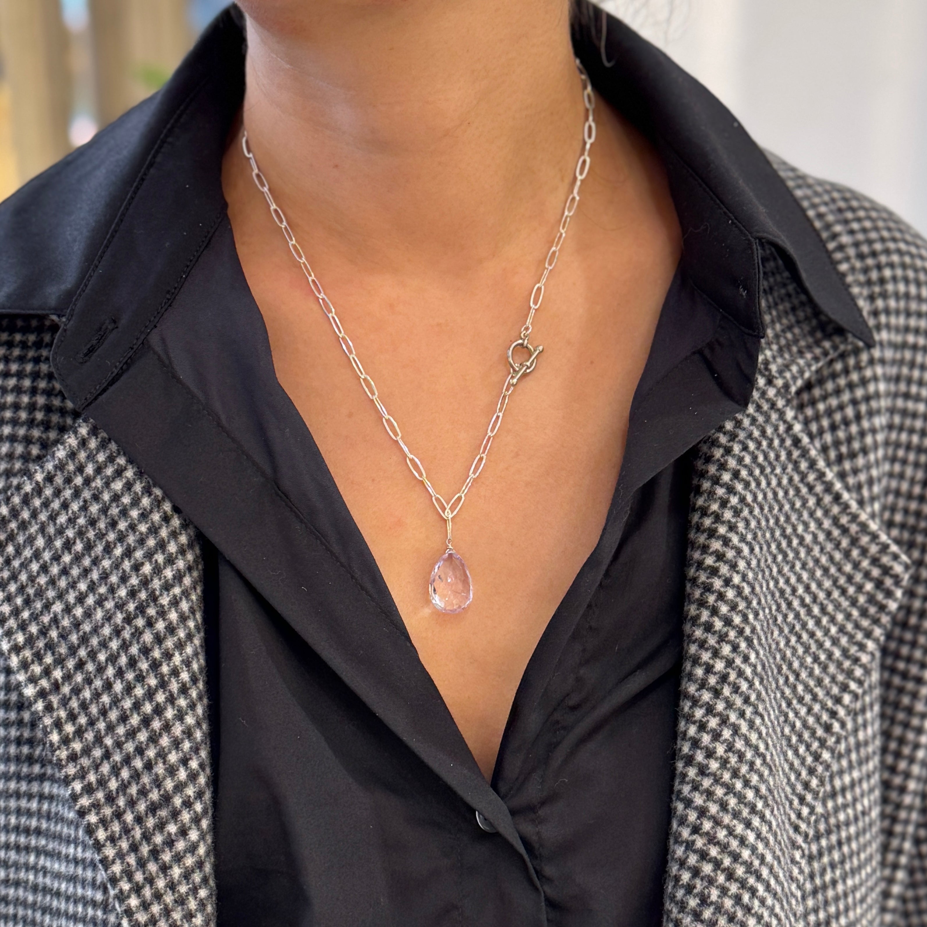 Paperclip Gem Drop Toggle Necklace