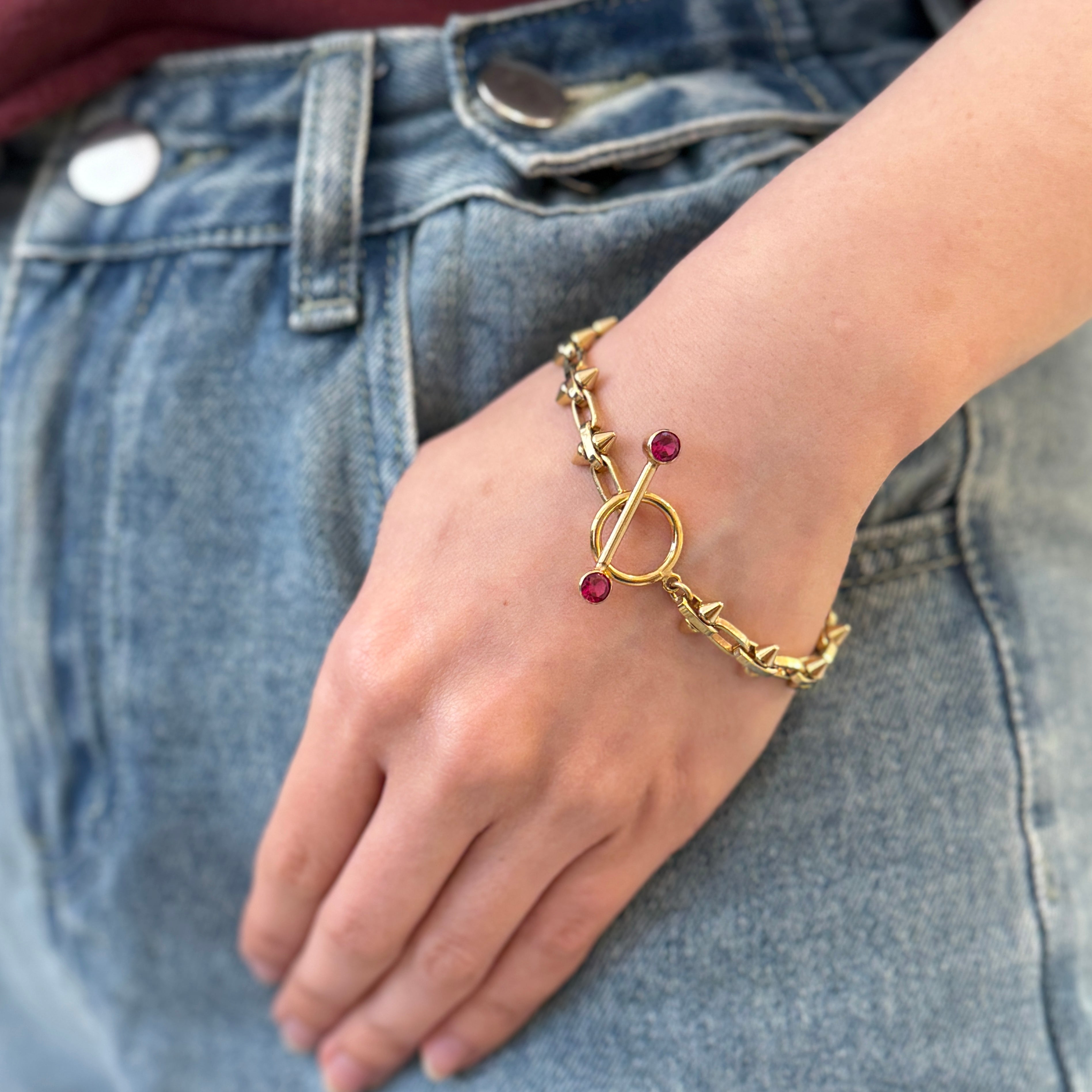Lab Ruby Toggle Spike Bracelet