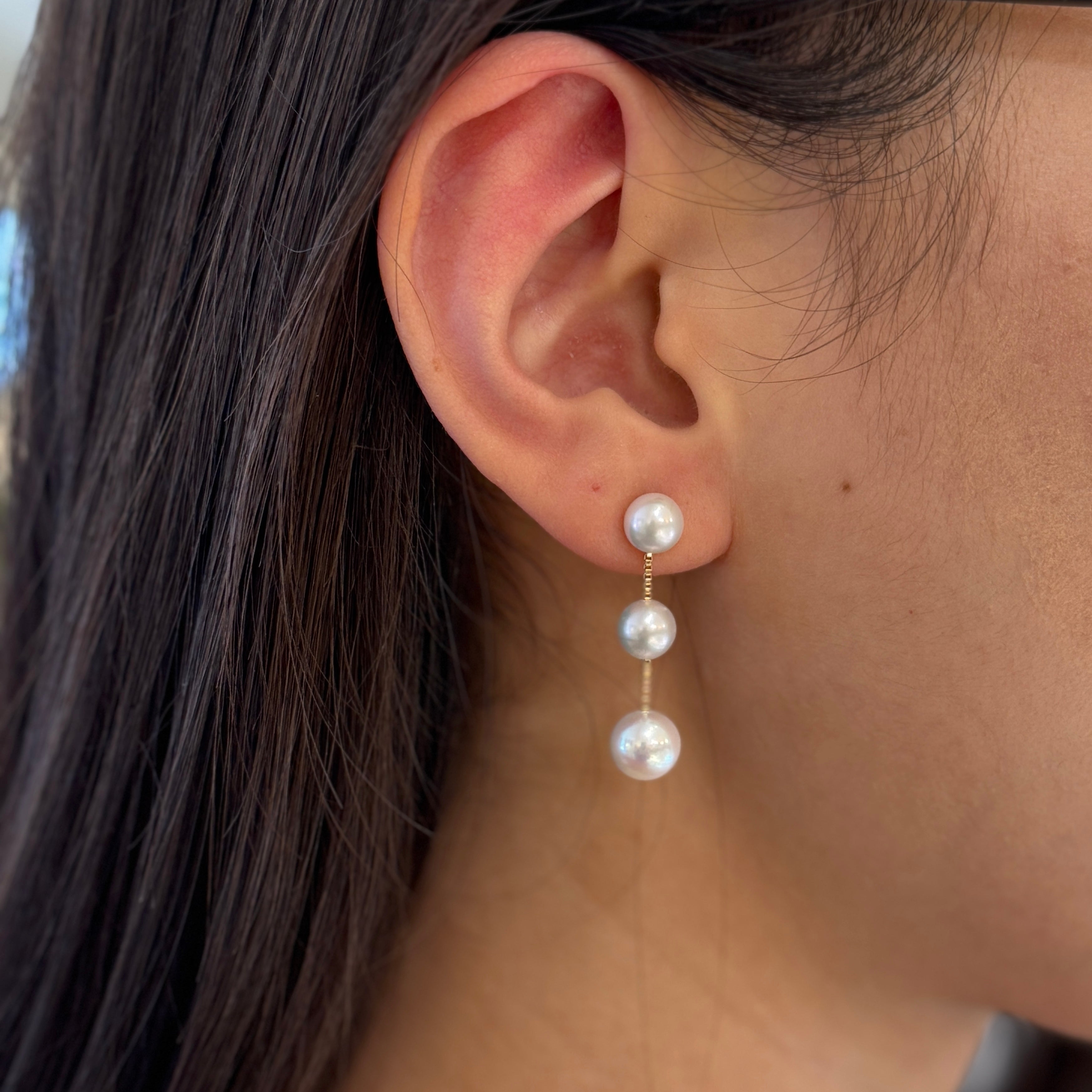 Triple Pearl Earrings In 14K