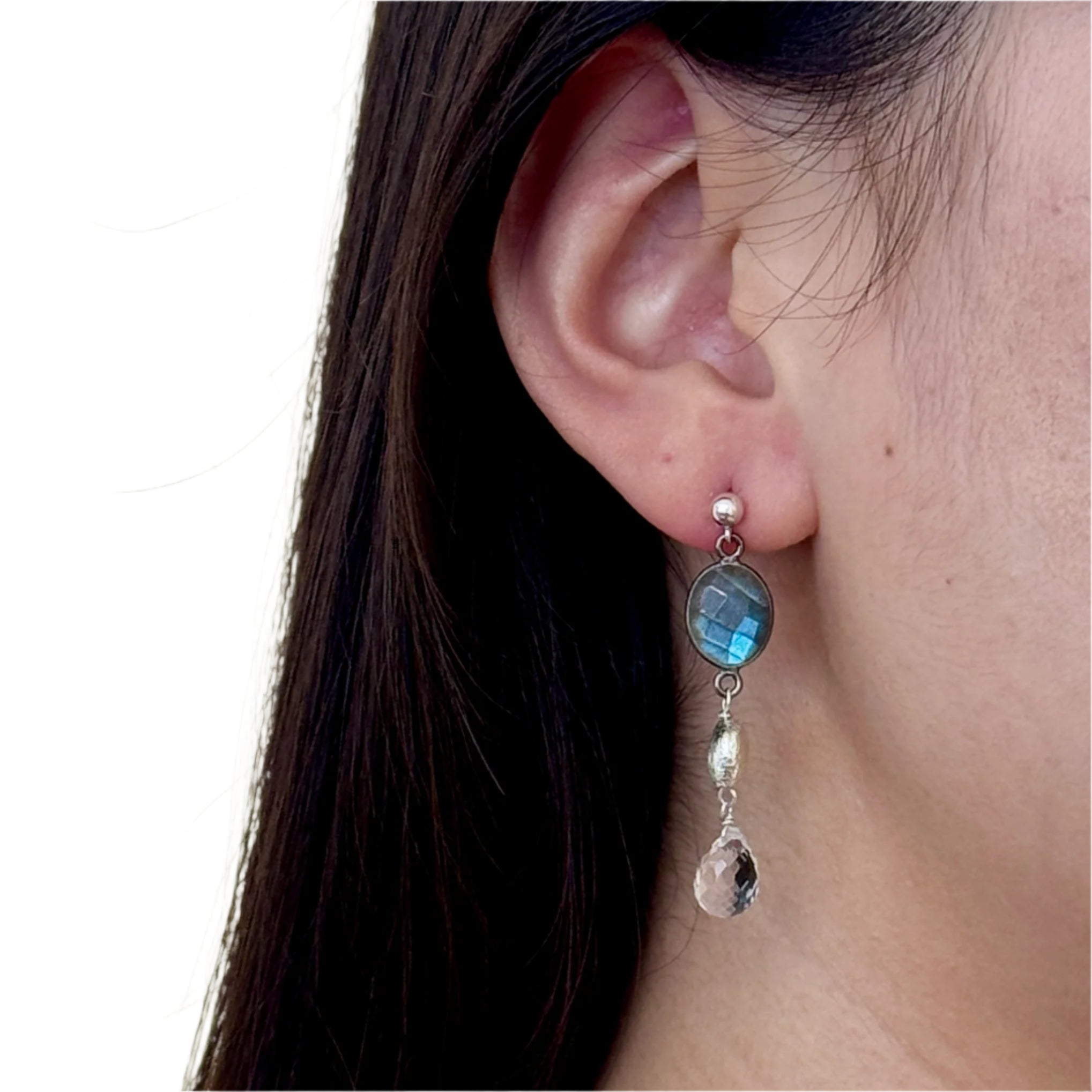Amanda Silver Studs Earrings - Labradorite
