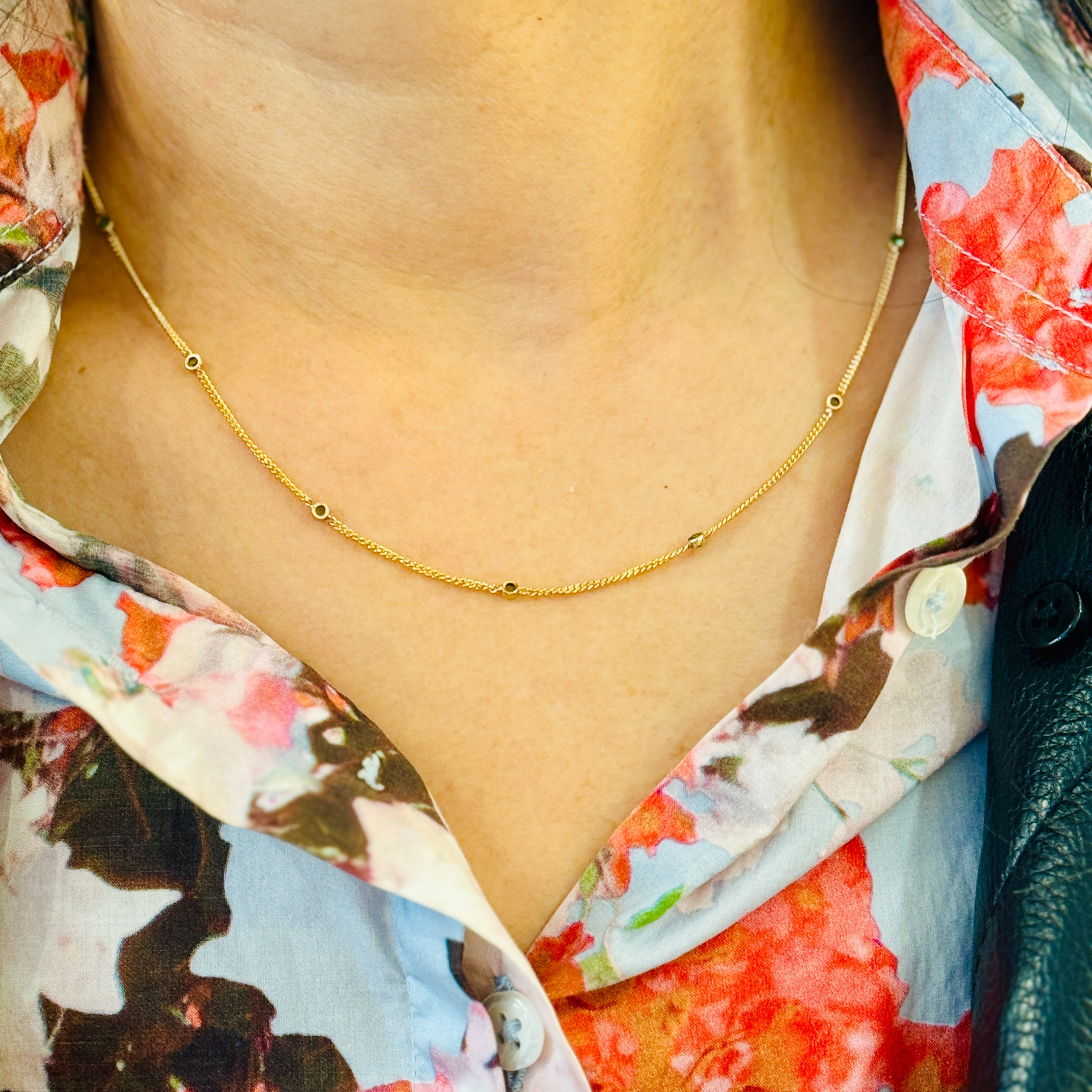 Petite Emerald Bezel Station Necklace