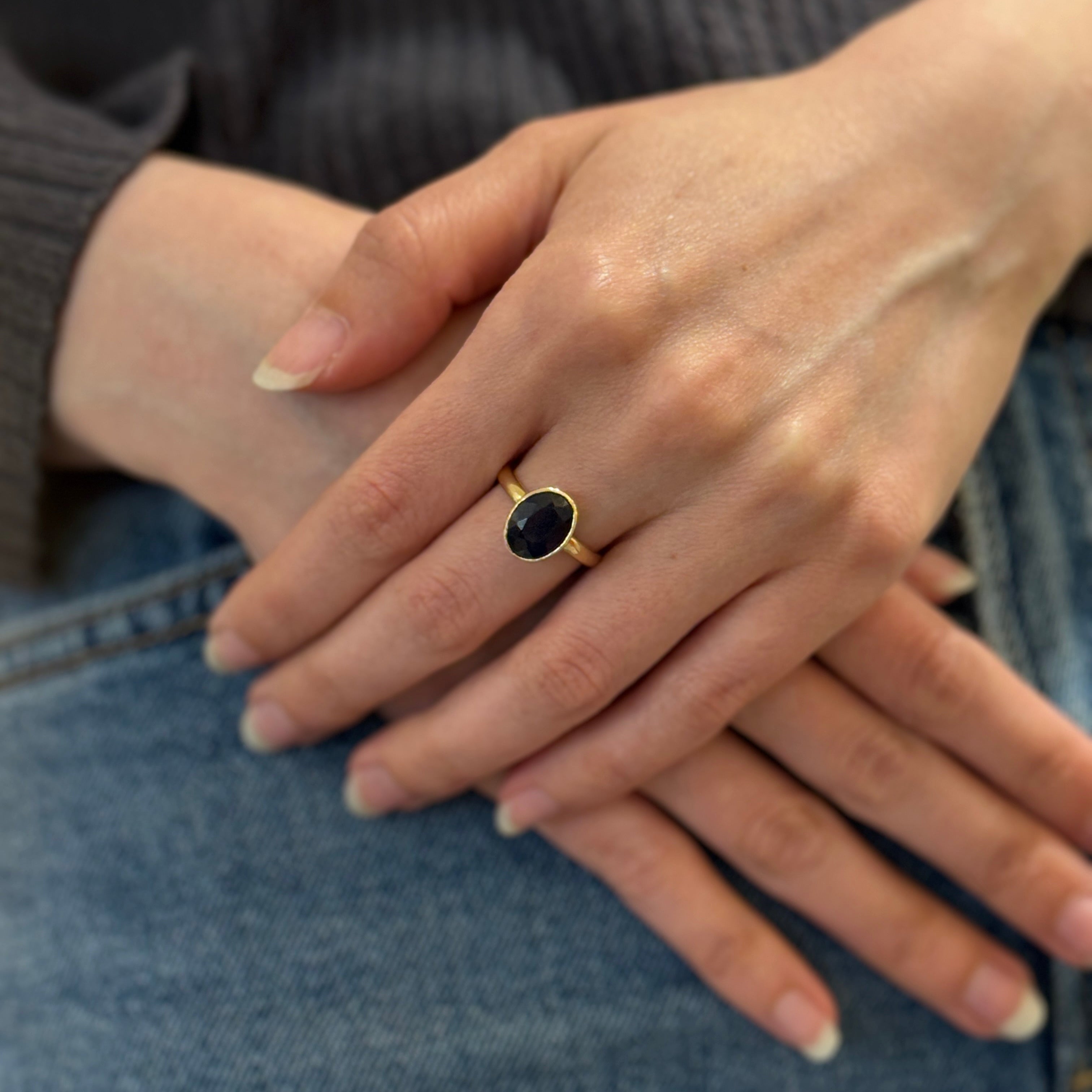 Oval Blue Sapphire Ring In 14K