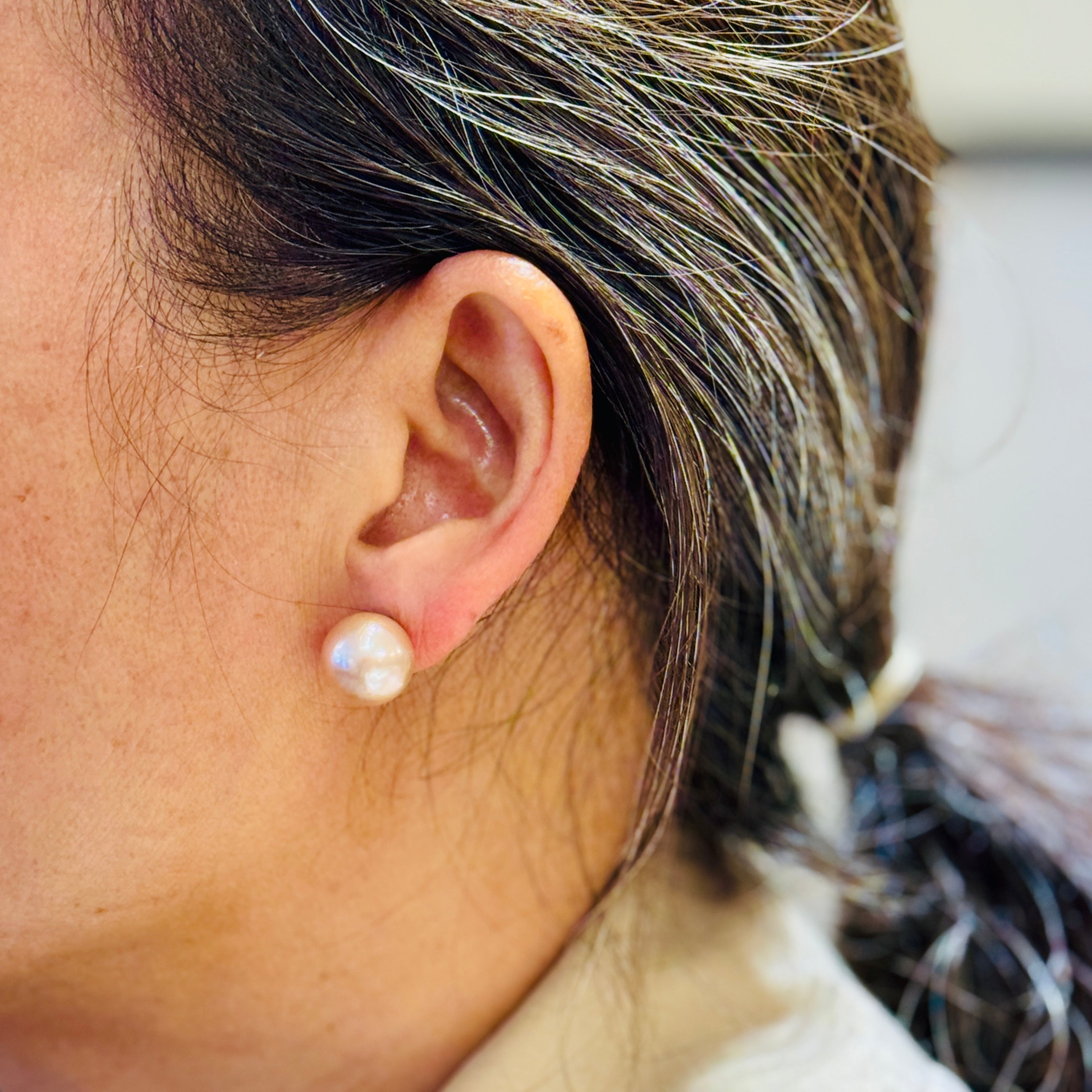 Pink Edison Pearl Round Silver Studs