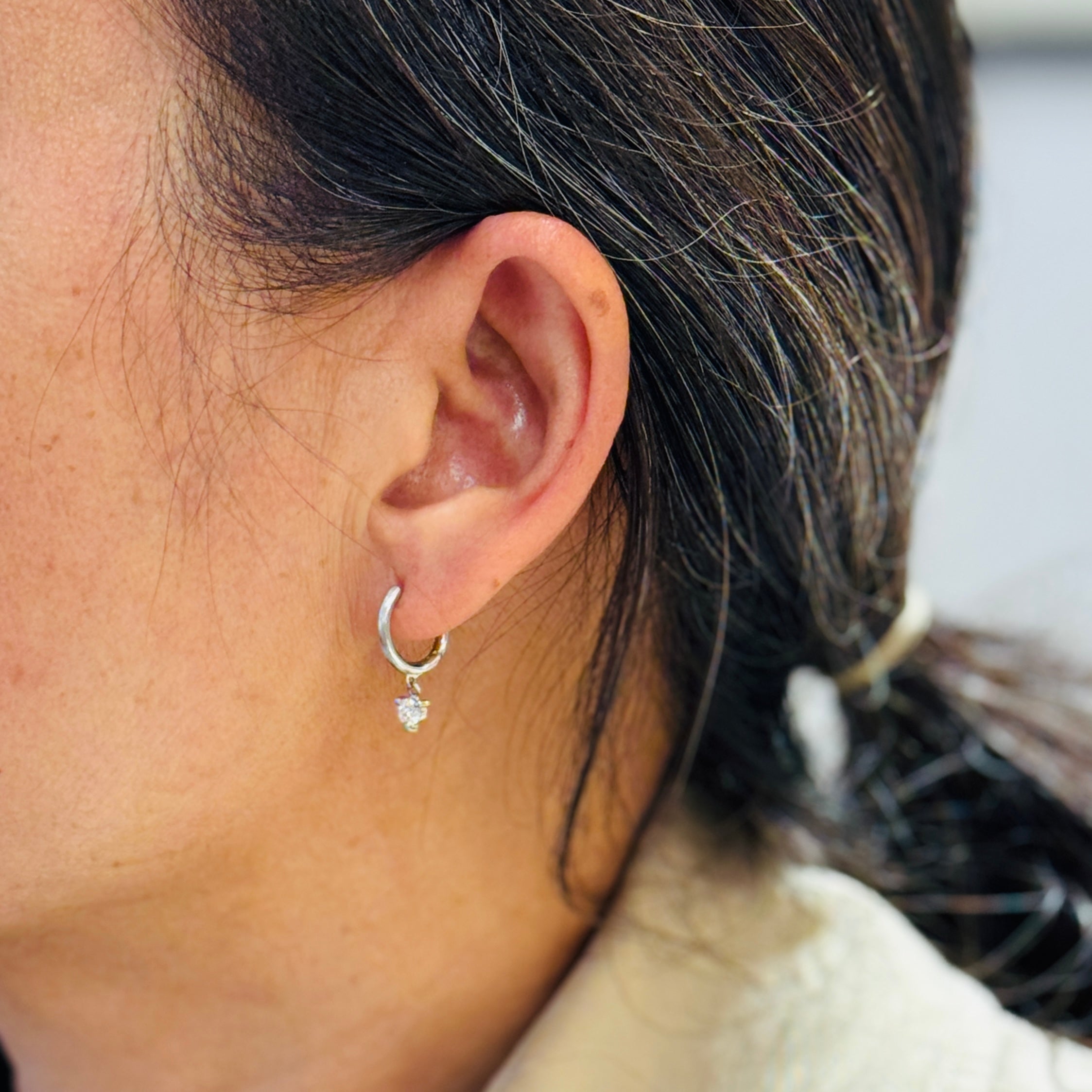 White gold diamond Dangle Small Hoops