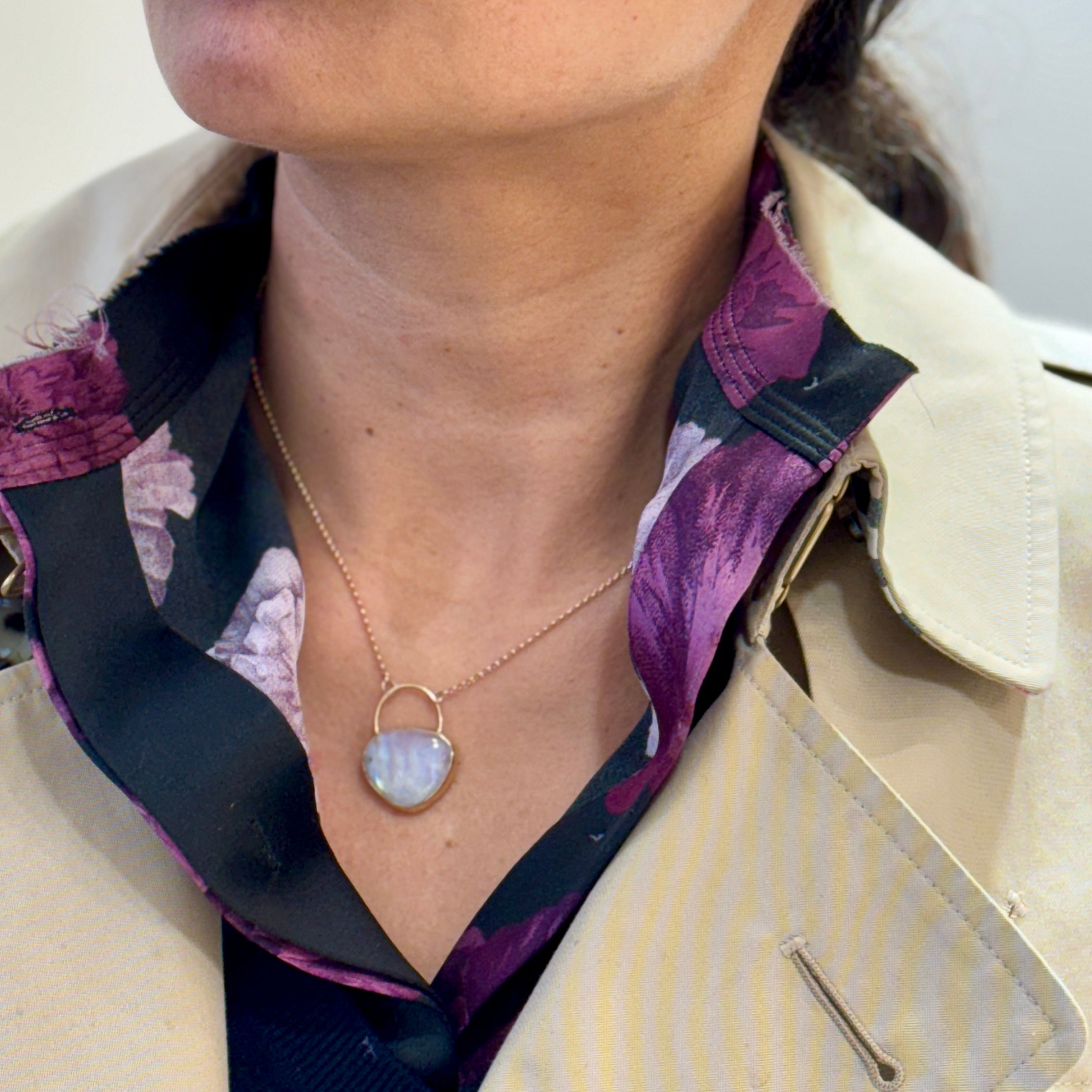 Moonstone Lock Necklace In 14K