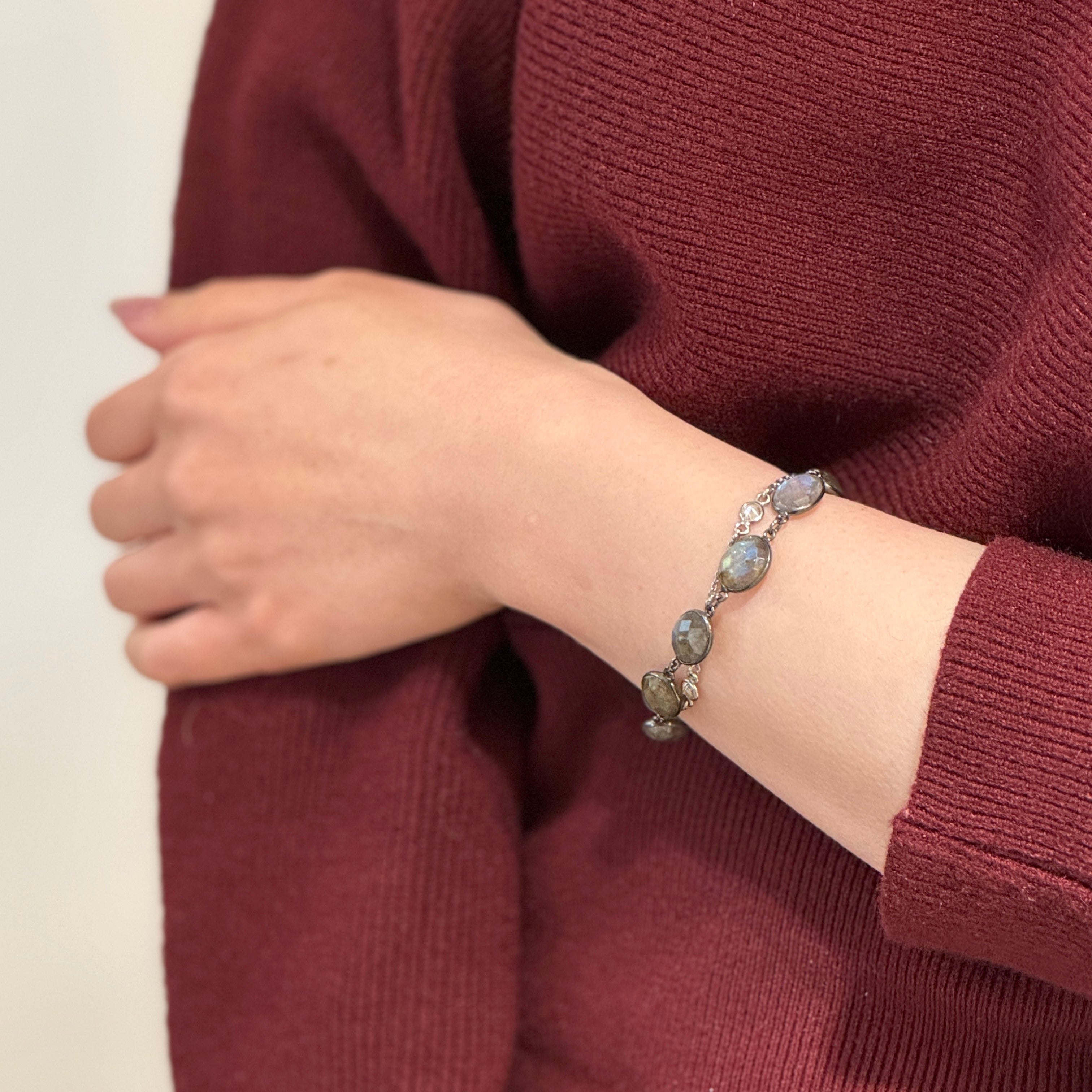 Big Sister Double Strands Silver Bracelet - Labradorite