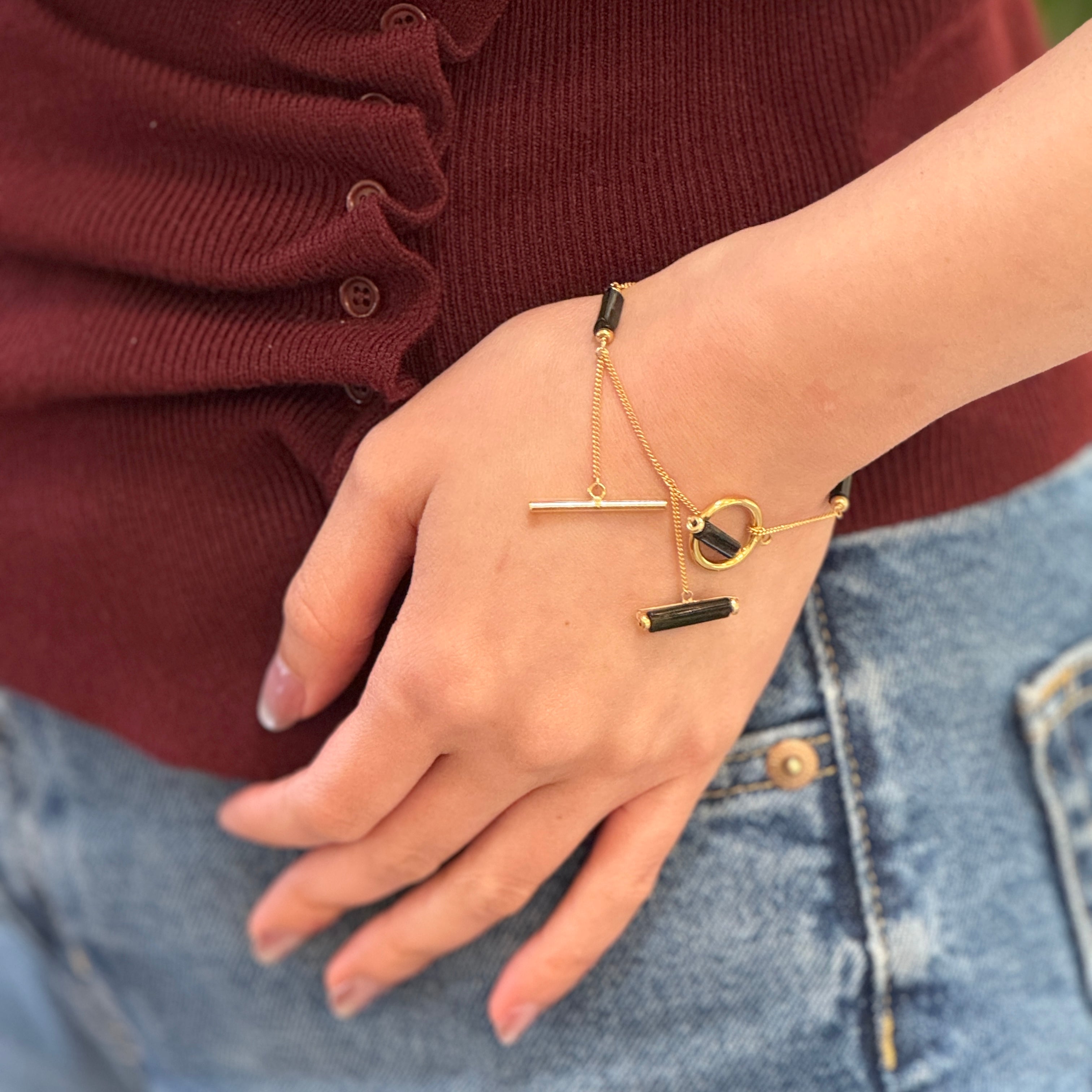 Green Tourmaline Log Dangle Toggle Bracelet