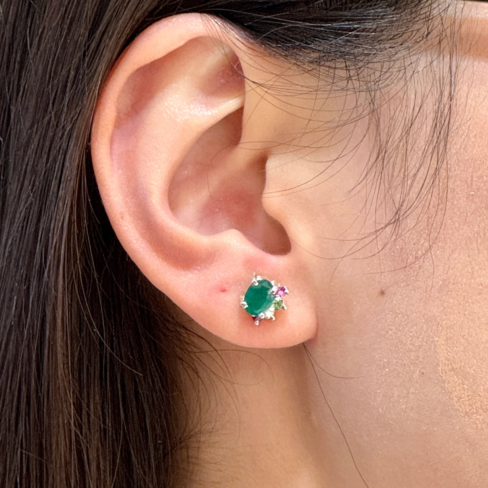 Emerald Organic Flare Studs-Silver