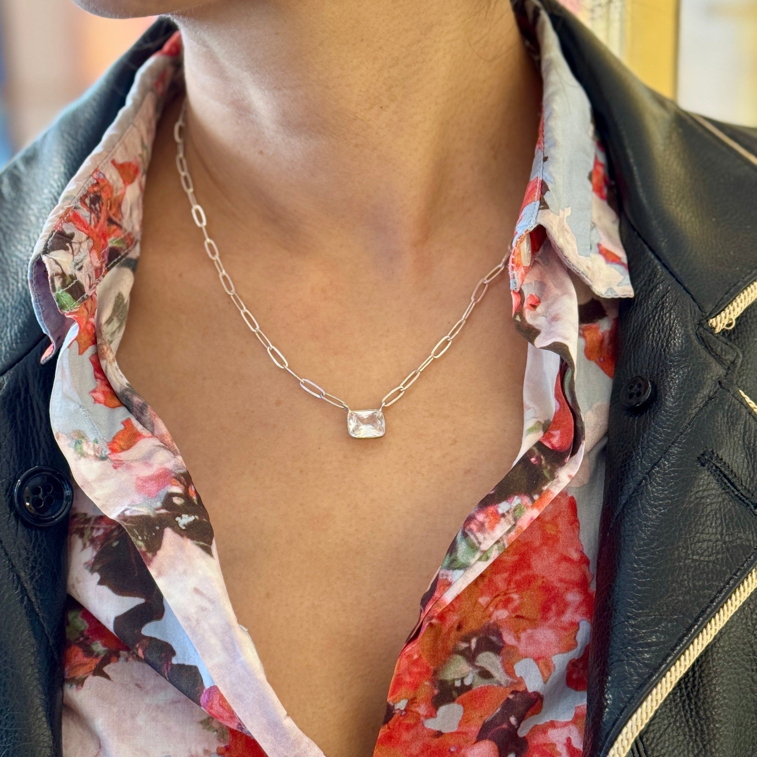 CZ  Paperclip Necklace