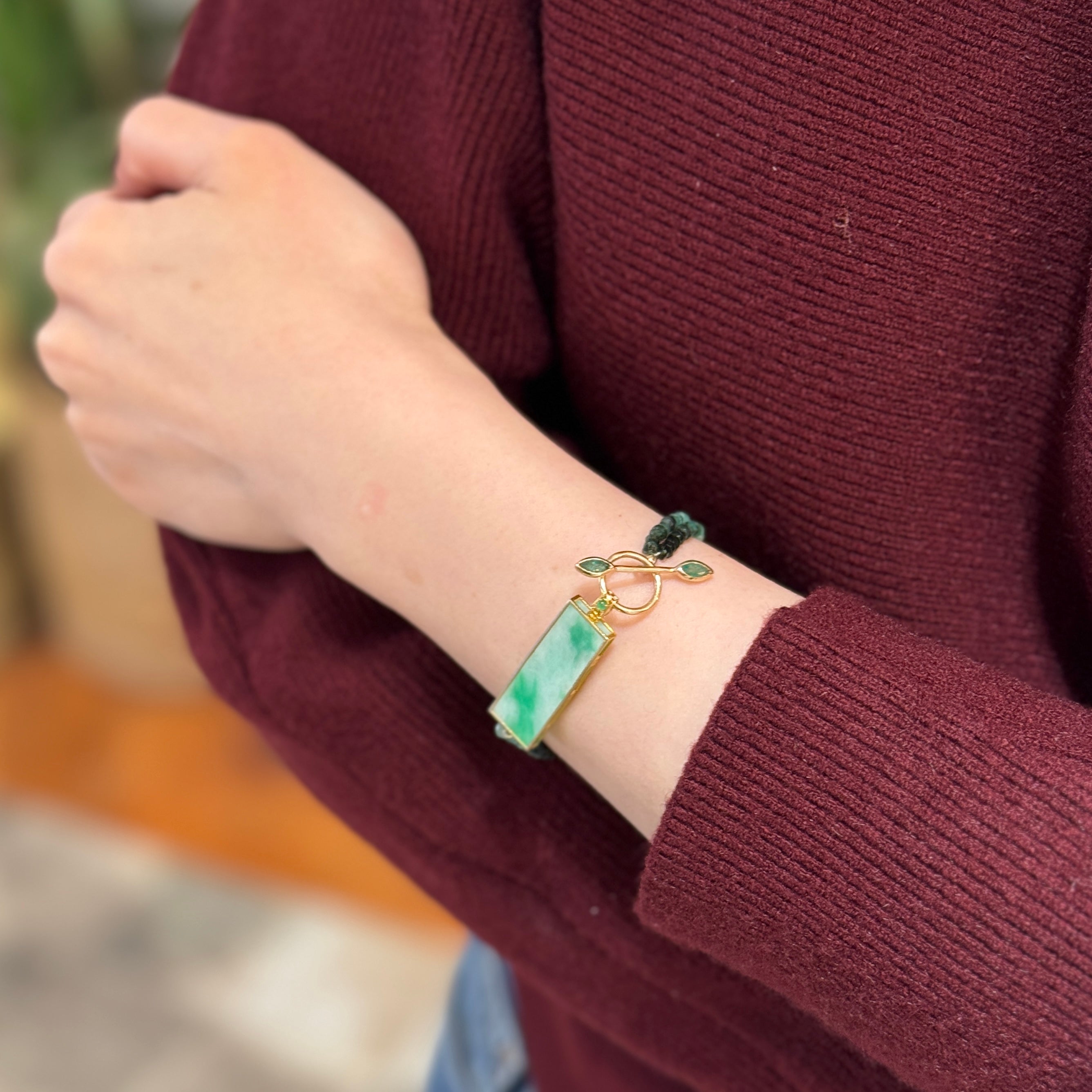 Ombre Emerald Double Strand Jade Slab Bracelet