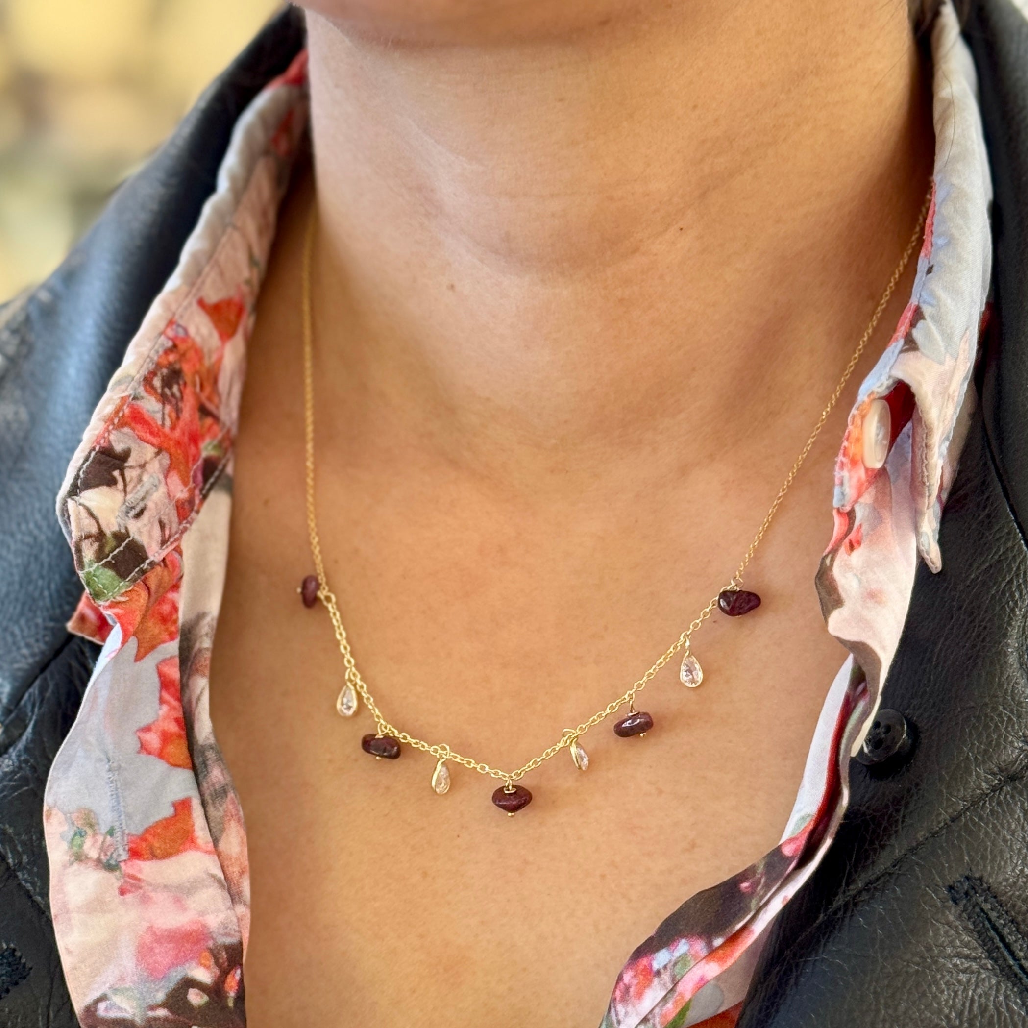 CZ Ruby Dangle Necklace