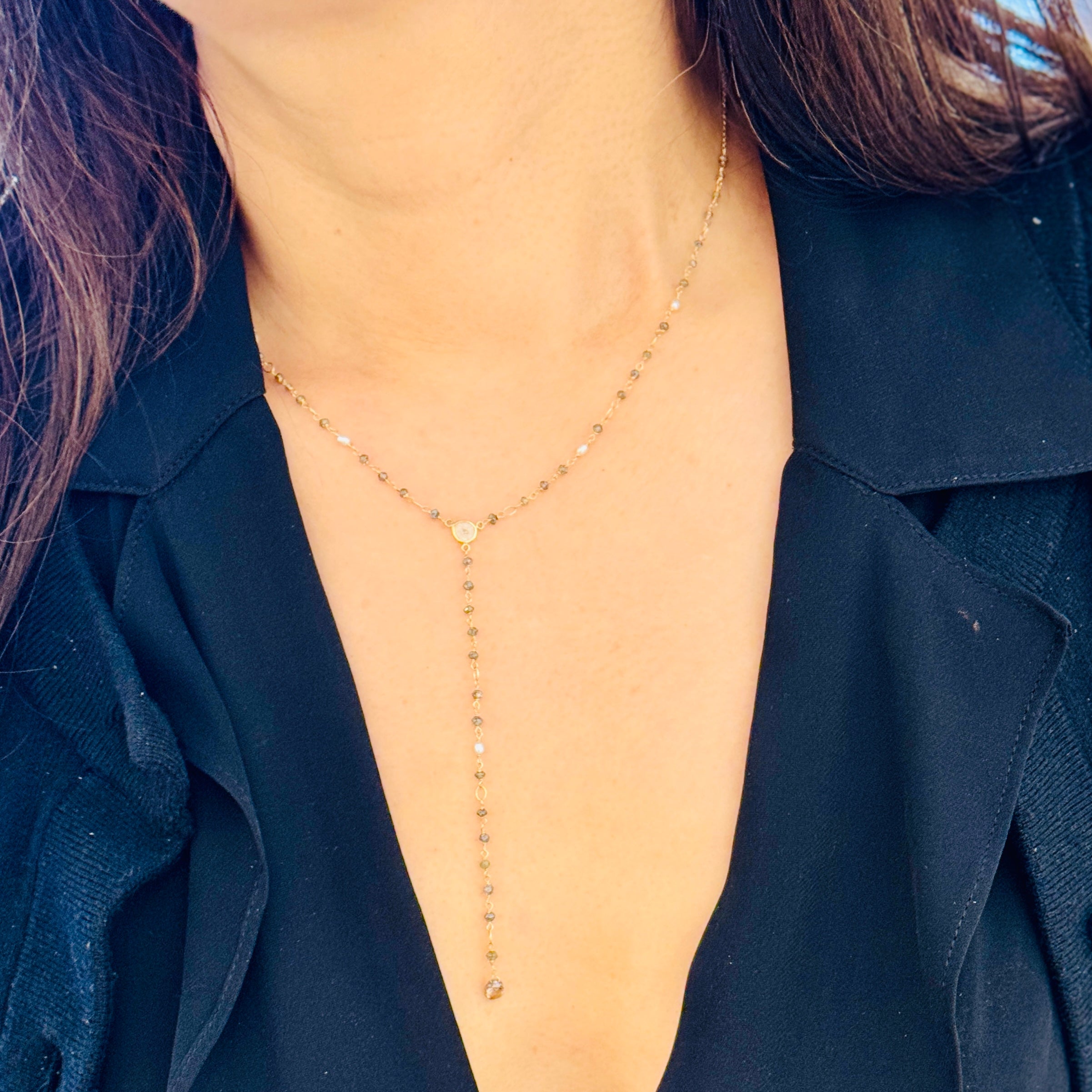 Chocolate Diamond Lariat Necklace 14k