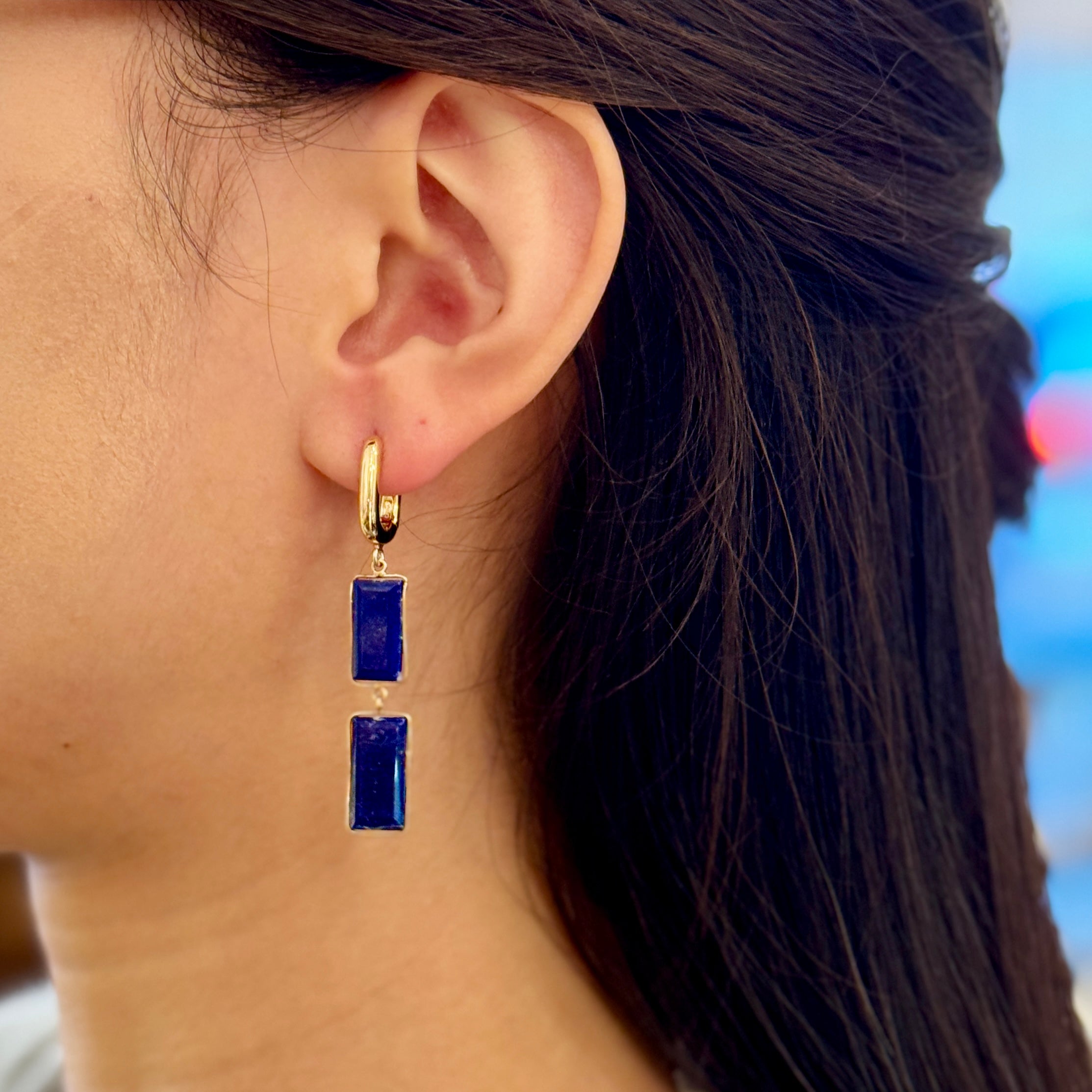 Double Lapis Drop Earrings