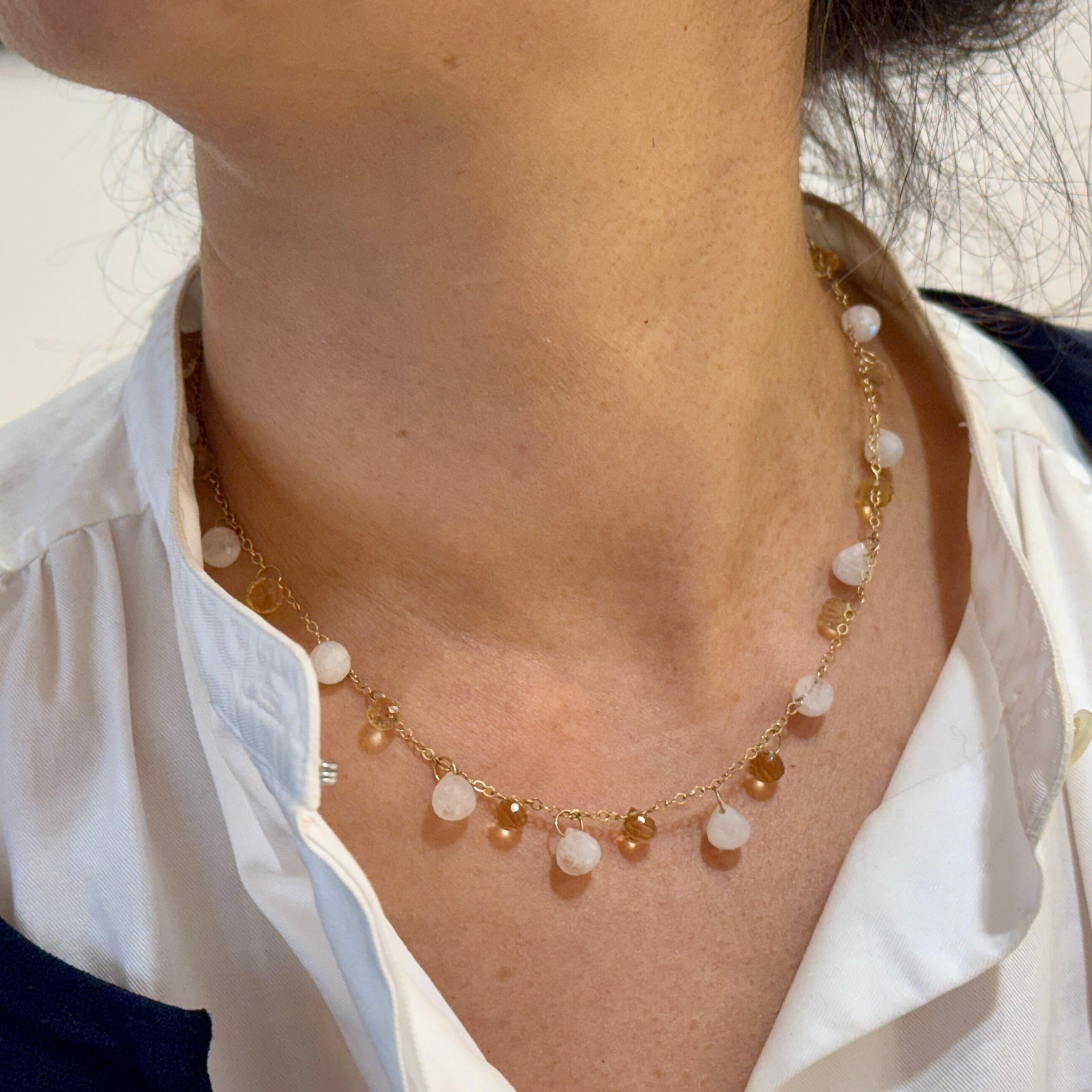 Moonstone Citrine Dangle Necklace
