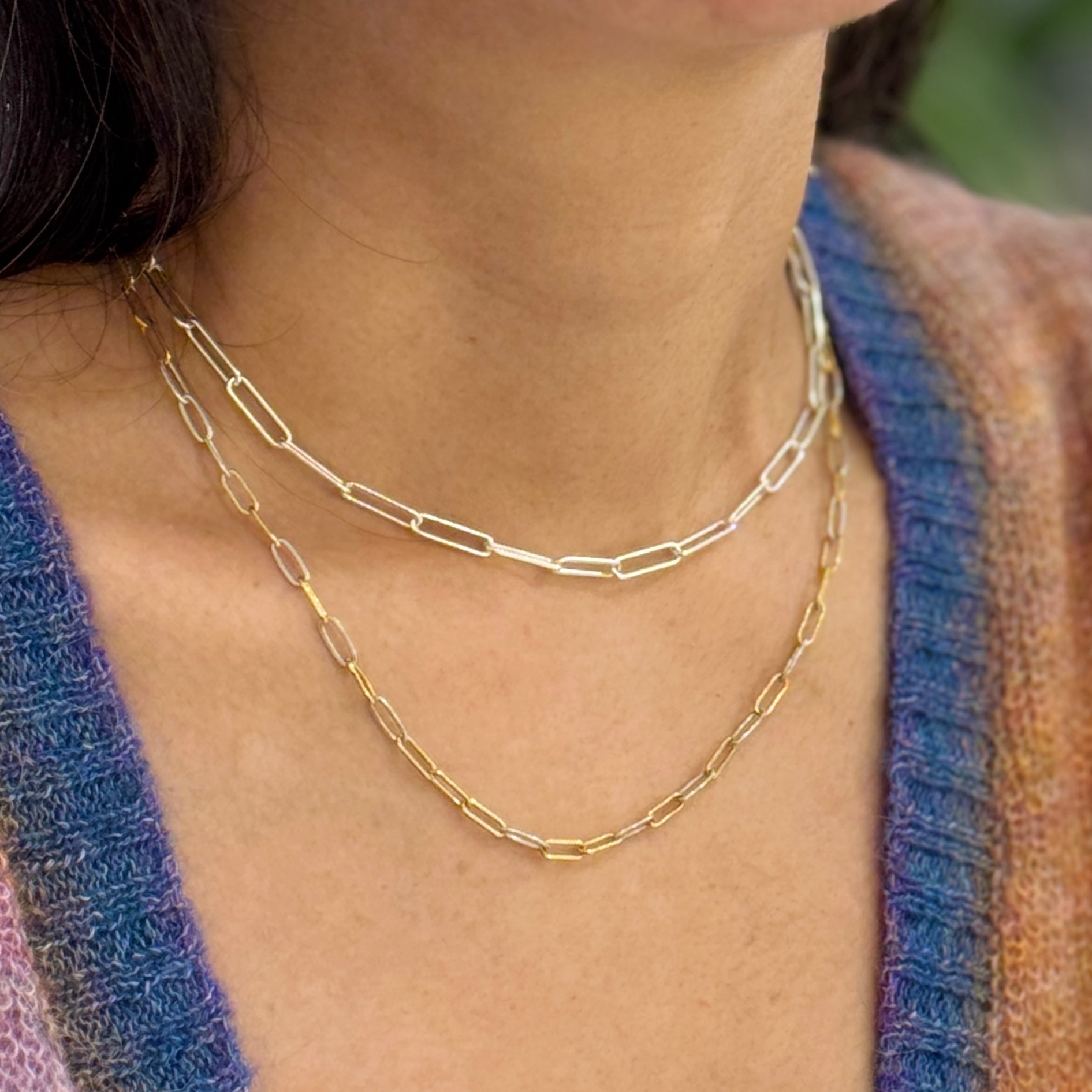Gold Mixed Silver Paperclip Necklace