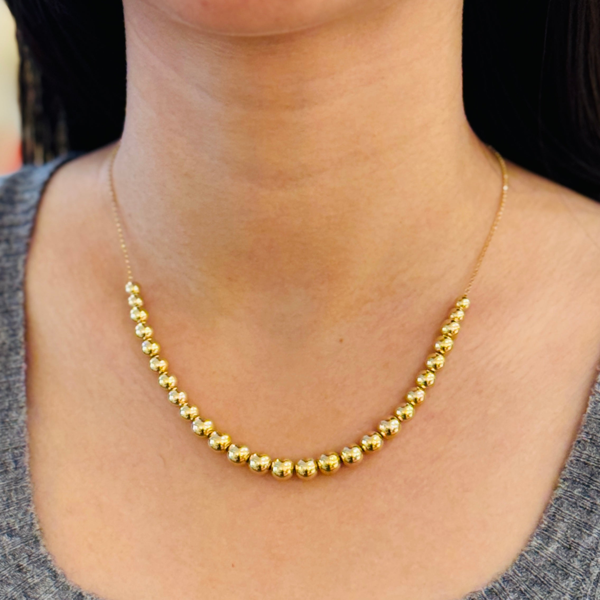 Graduated Gold Bead Half Necklace In 14K