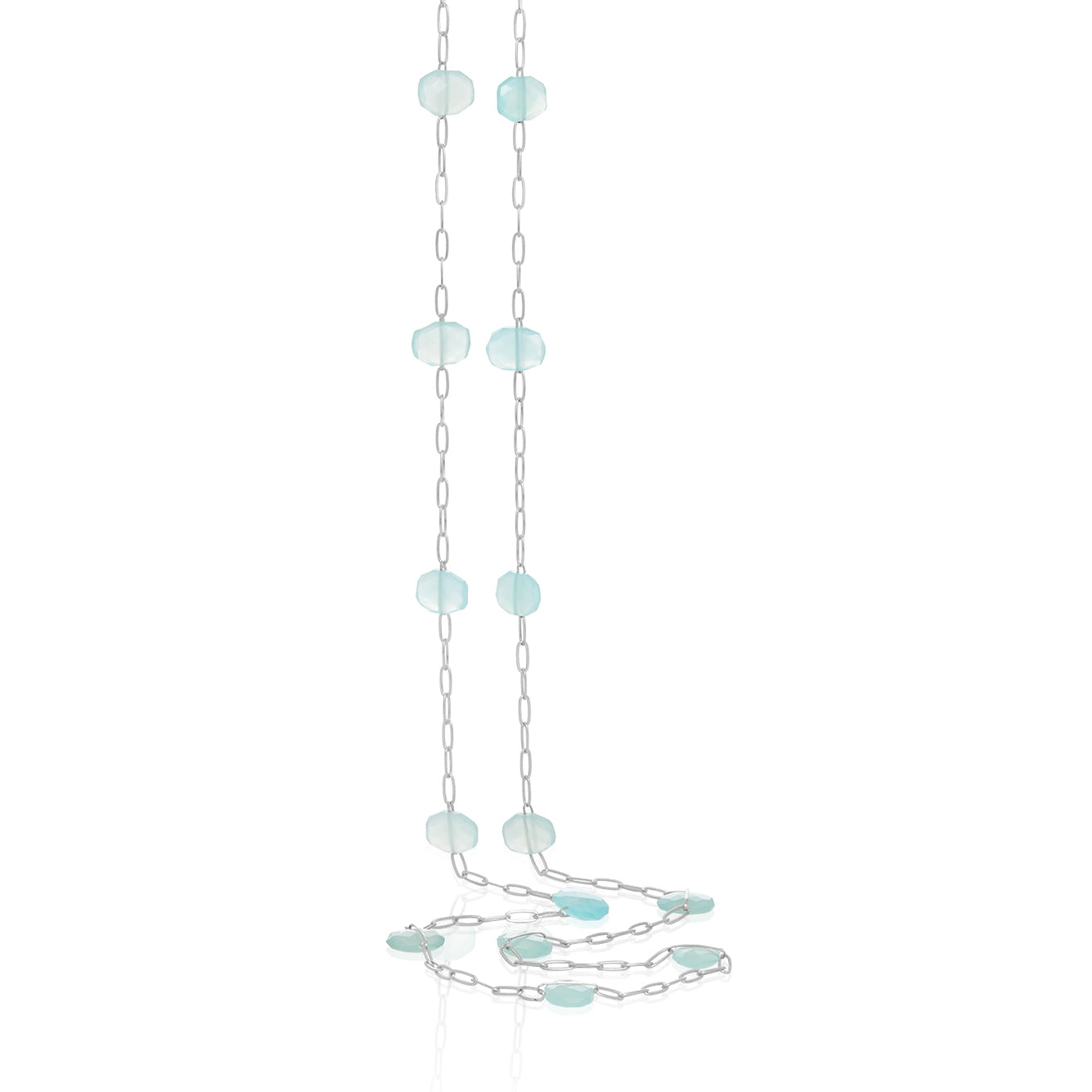 Blue Chalcedony Wired Paperclip Necklace-Silver