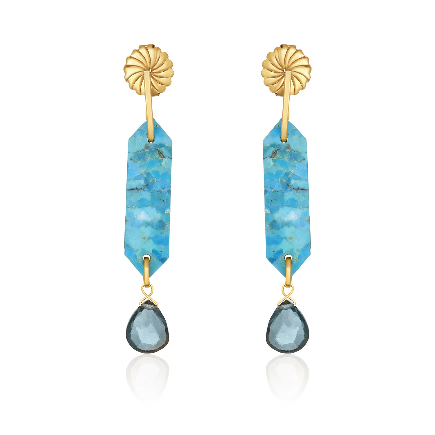 Turquoise Slice Blue Topaz Drop Earrings