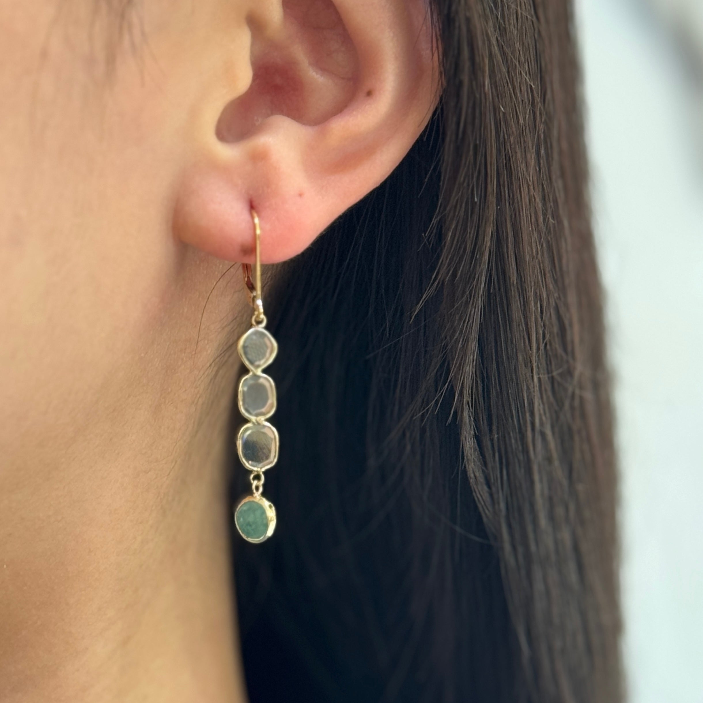 Garnet Slice Drop Bar Stud Earrings