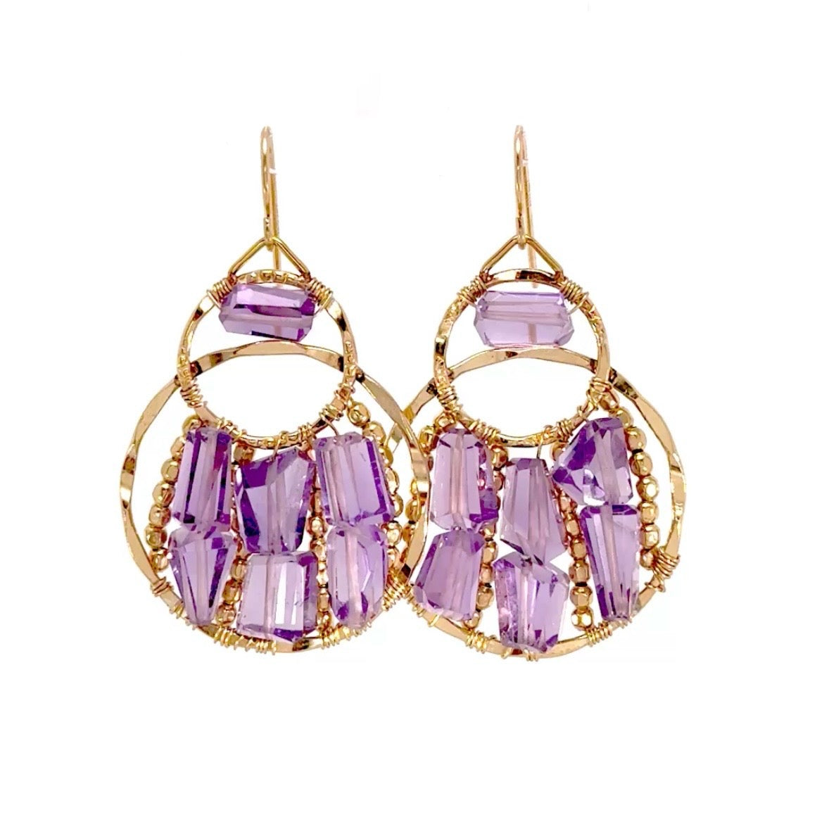 Pink Or Purple Puffy Beads Double Hoops Earrings
